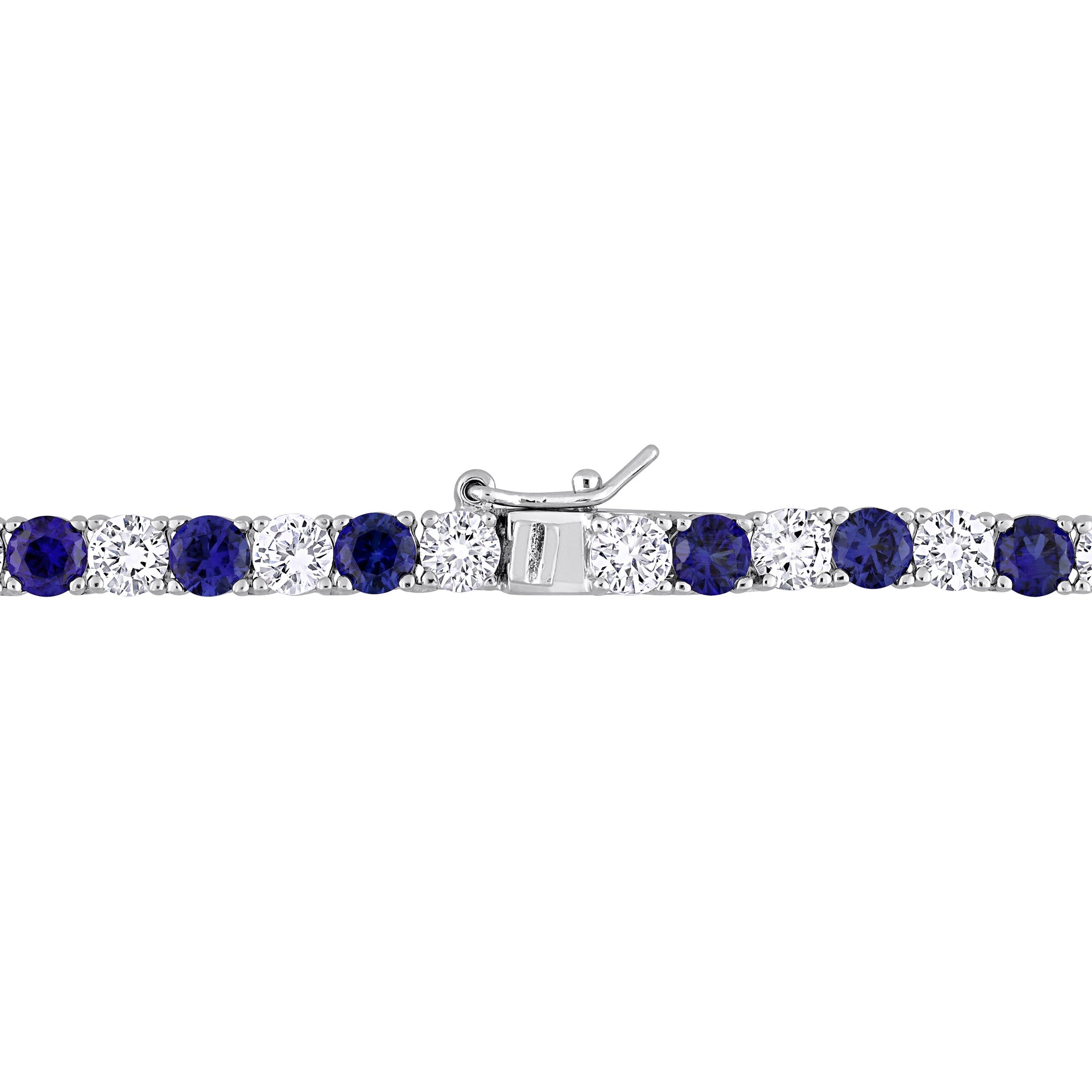 33 CT TGW Created Blue and Created White Sapphire Tennis Necklace in Sterling Silver