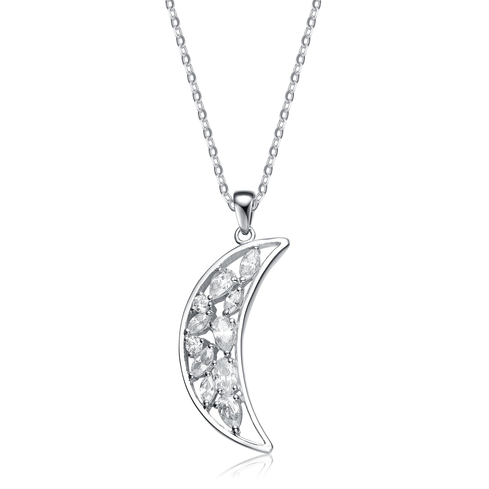 Sterling Silver White Cubic Zirconia Moon-shaped Pendant