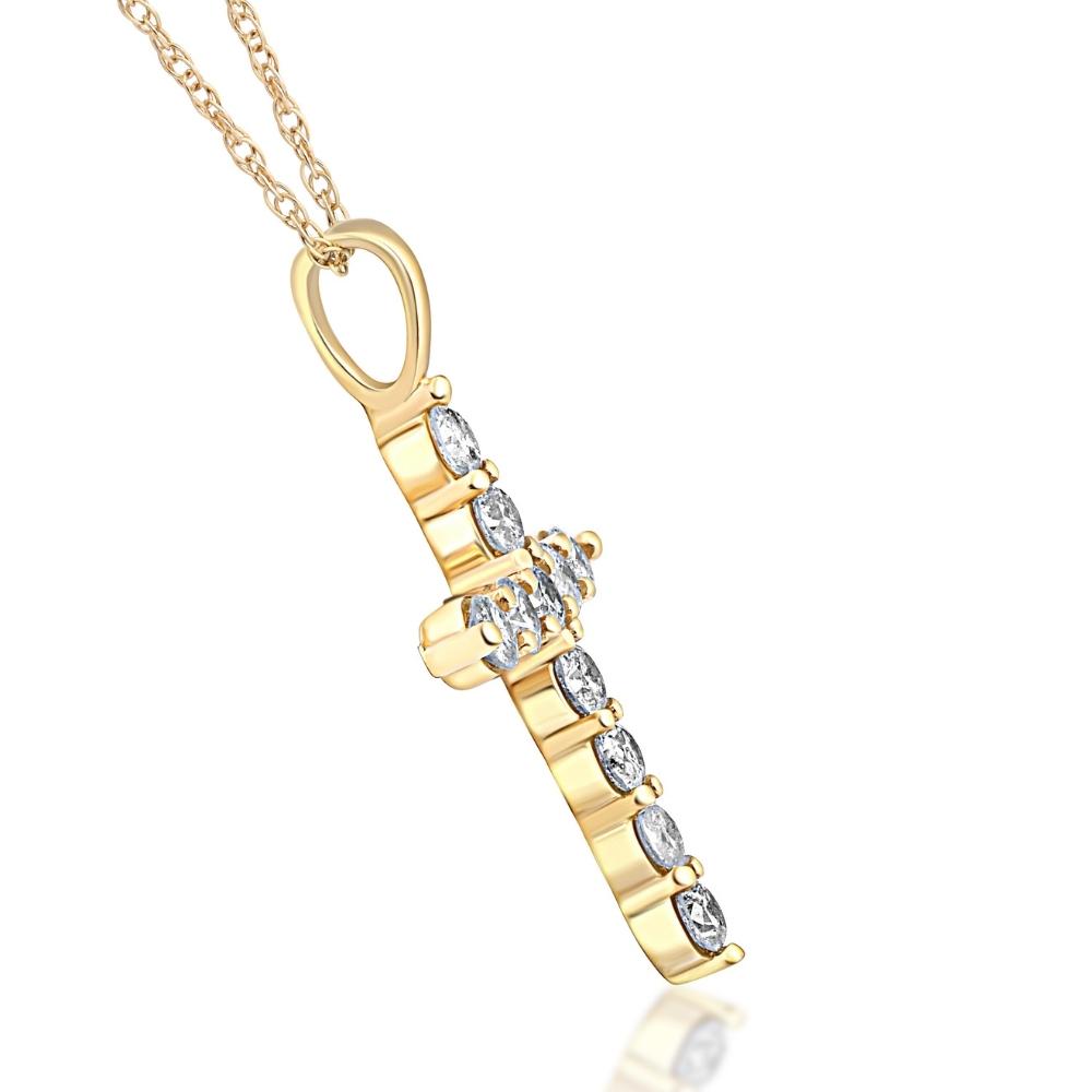 1/2 CT Yellow Gold Diamond Cross Pendant 14K Necklace