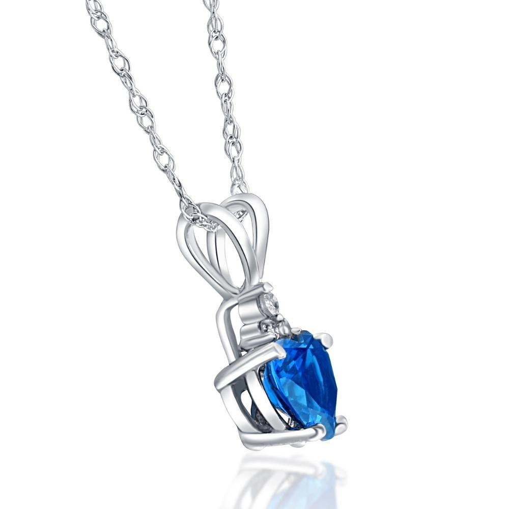 1/2 CT Diamond & Simulated Blue Sapphire Heart Pendant 14K White Gold