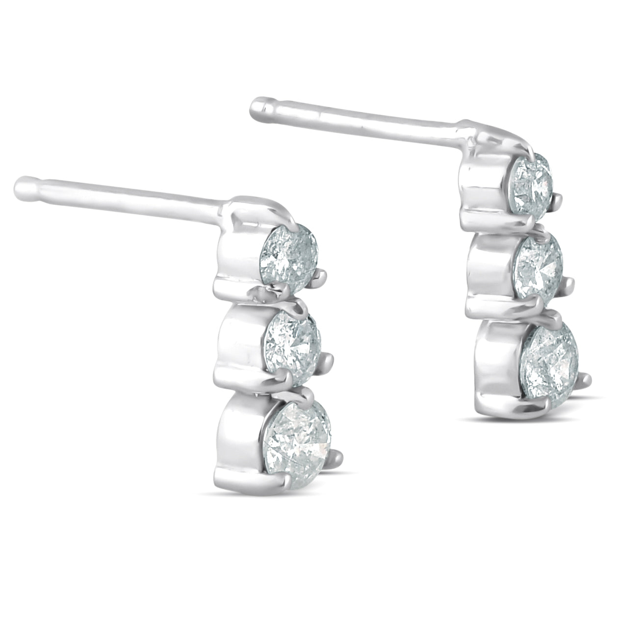 1/2 CT 3 Stone Round Graduated Diamond Earrings 14K White Gold