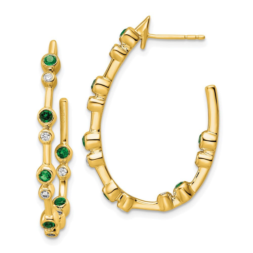 14k Yellow Gold 1/5 CT Lab Grown Diamond And Emerald Hoop Earrings VS Clarity D-E Color