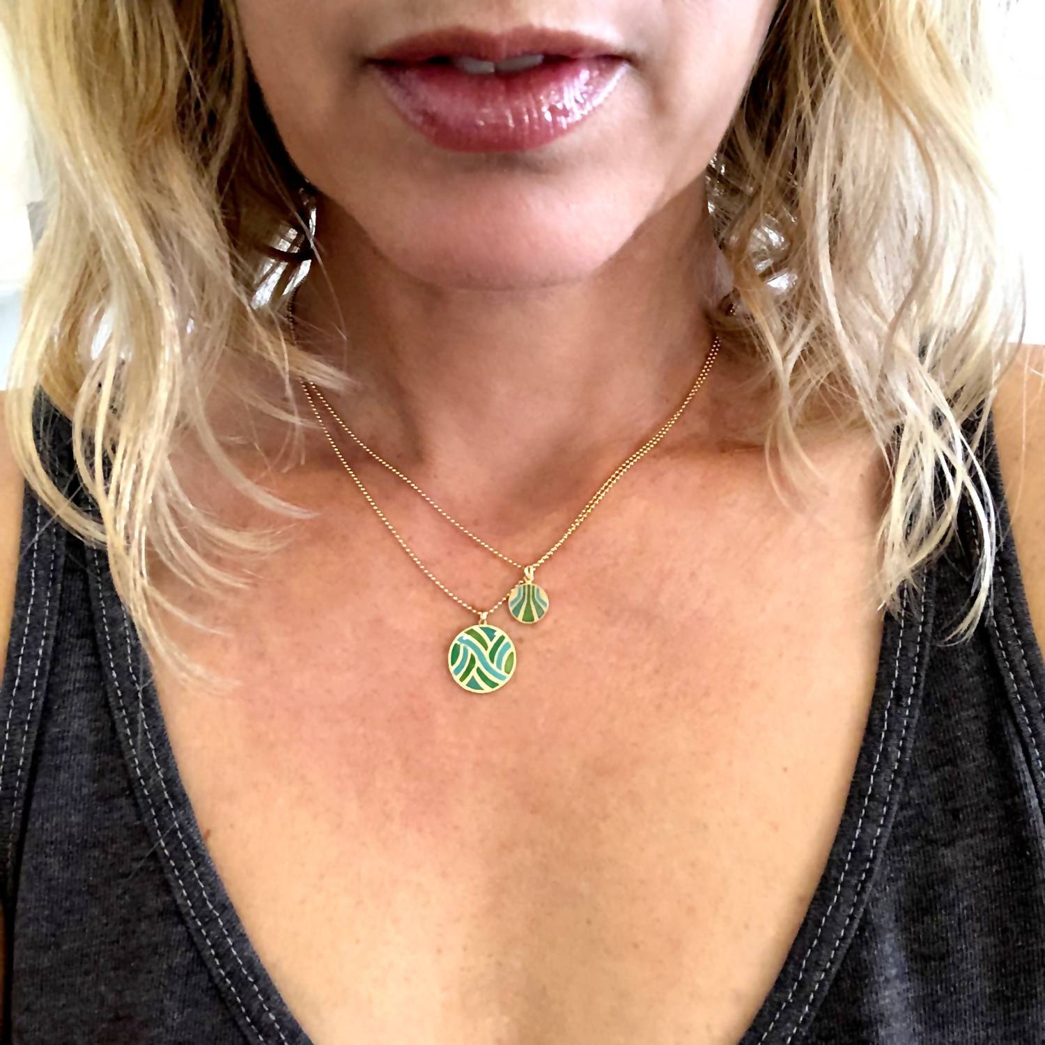 Women's Enameled Small Round 'burst' Pendant Necklace In Vermeil/turquoise