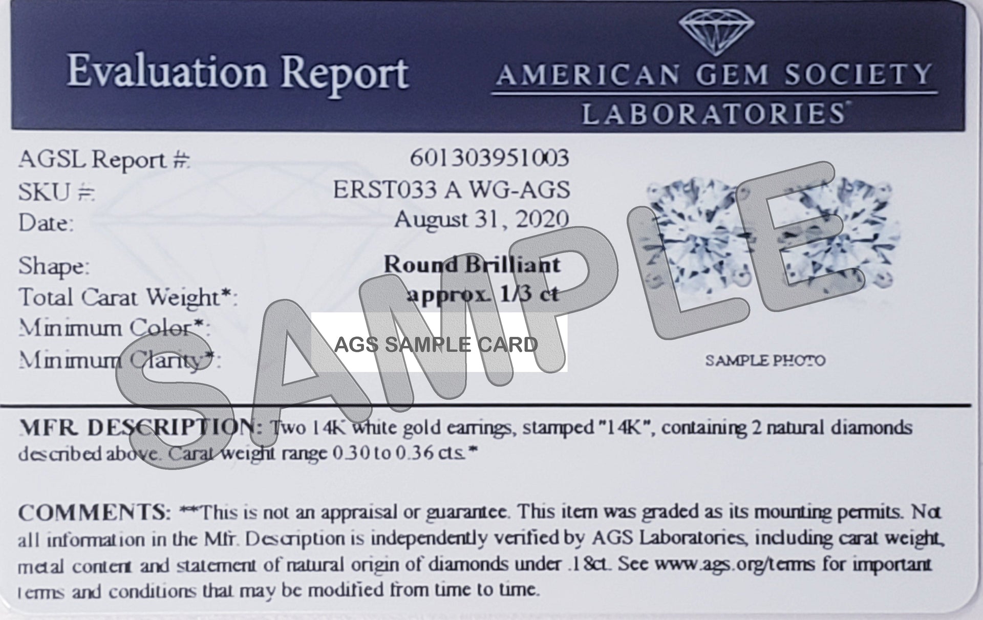 1/3 Carat Tw Ags Certified Round Diamond Solitaire Stud Earrings In 14K