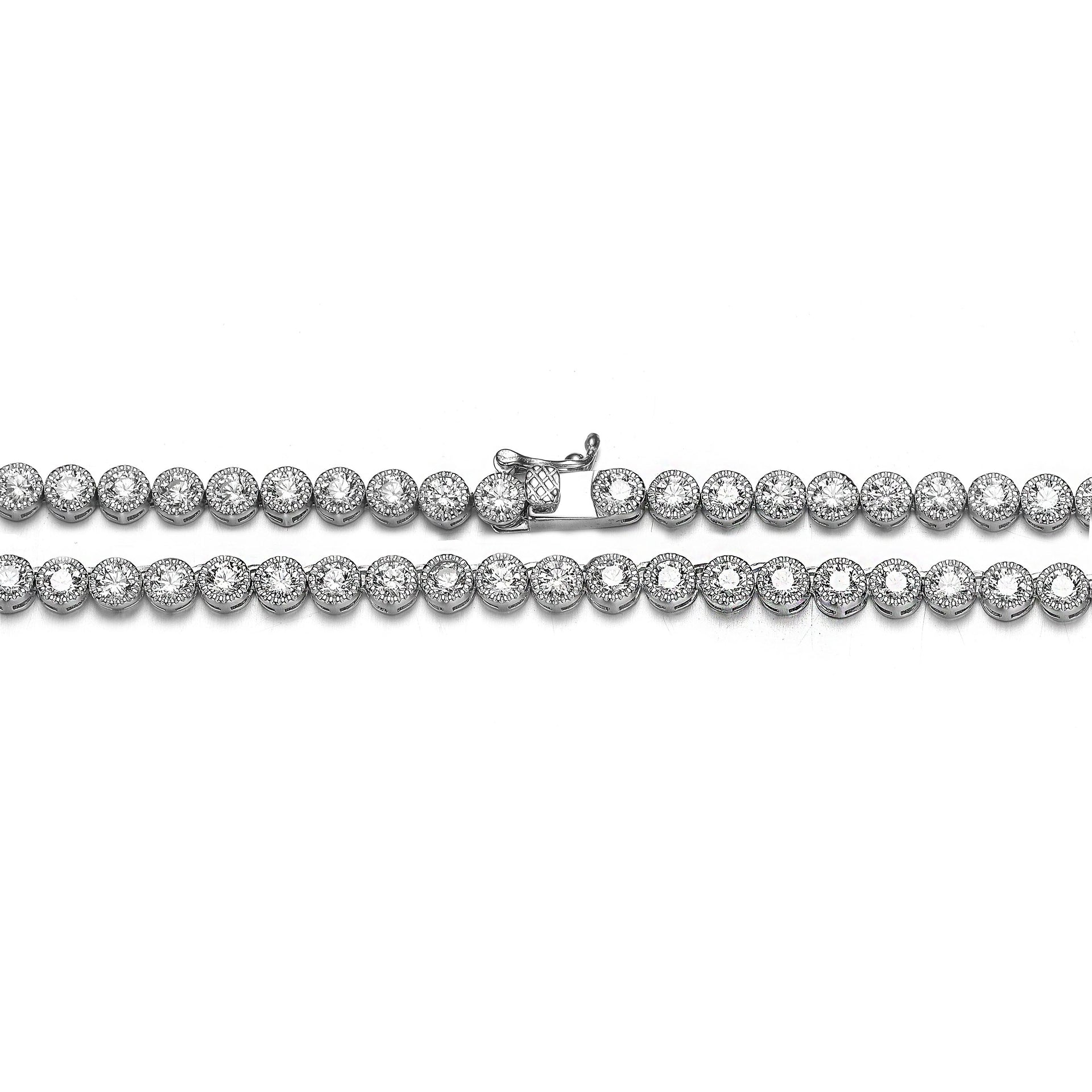 Sterling Silver Cubic Zirconia Milgrain Bezel Tennis Necklace