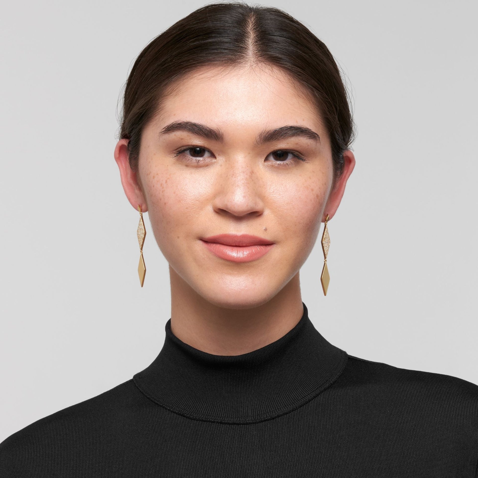 14k Gold Plated Long Diamond Drop Earrings