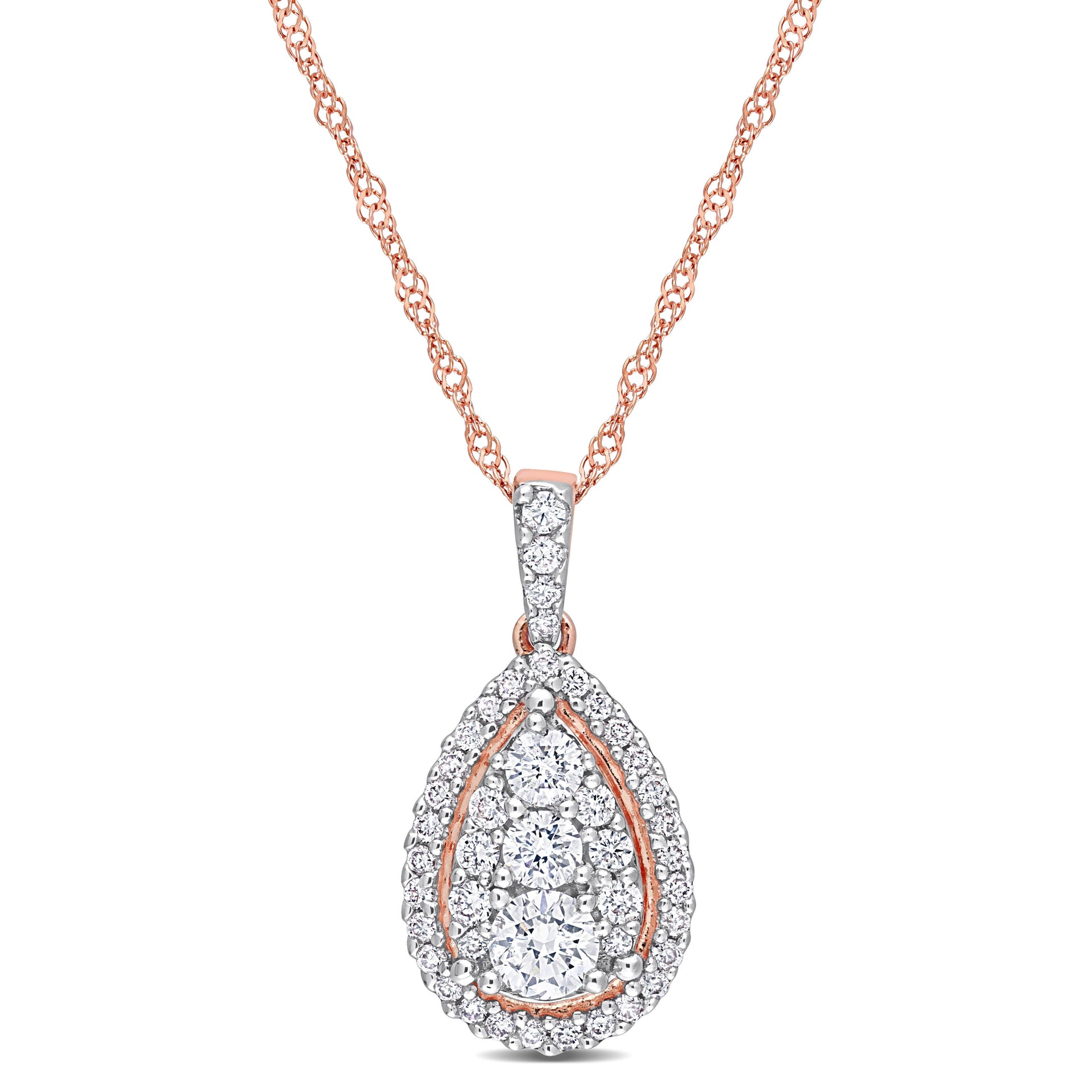 1/2 CT TW Diamond Halo Teardrop Pendant with Chain with Chain in 14K Rose Gold