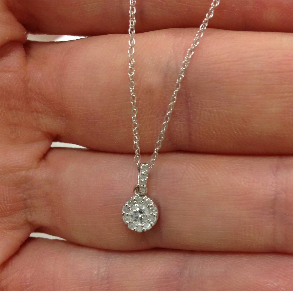 1/4ct Diamond Petite Halo Solitaire Pendant 14K White Gold