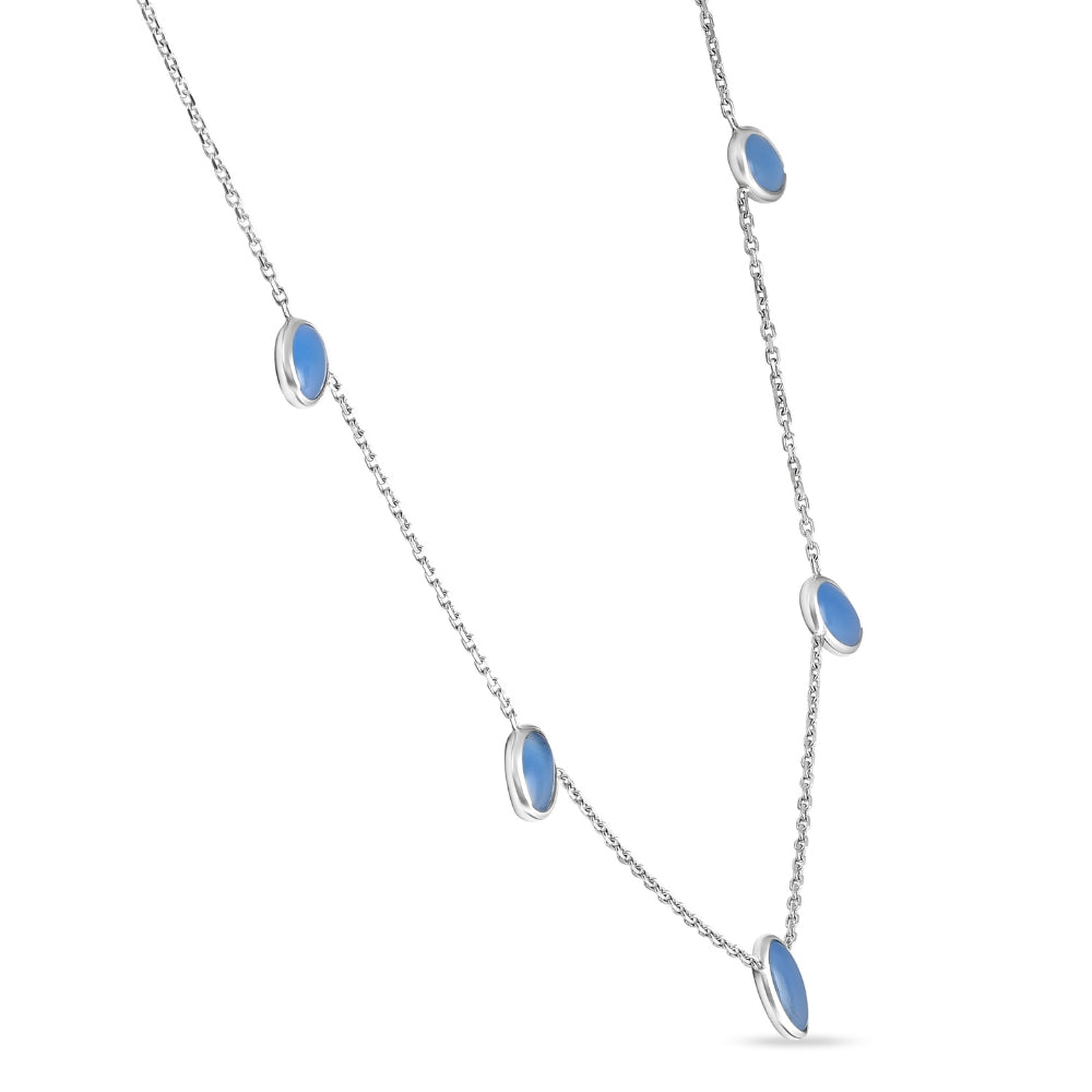 14k White Gold Blue Moonstone Station Necklace By The Yard Design 18'