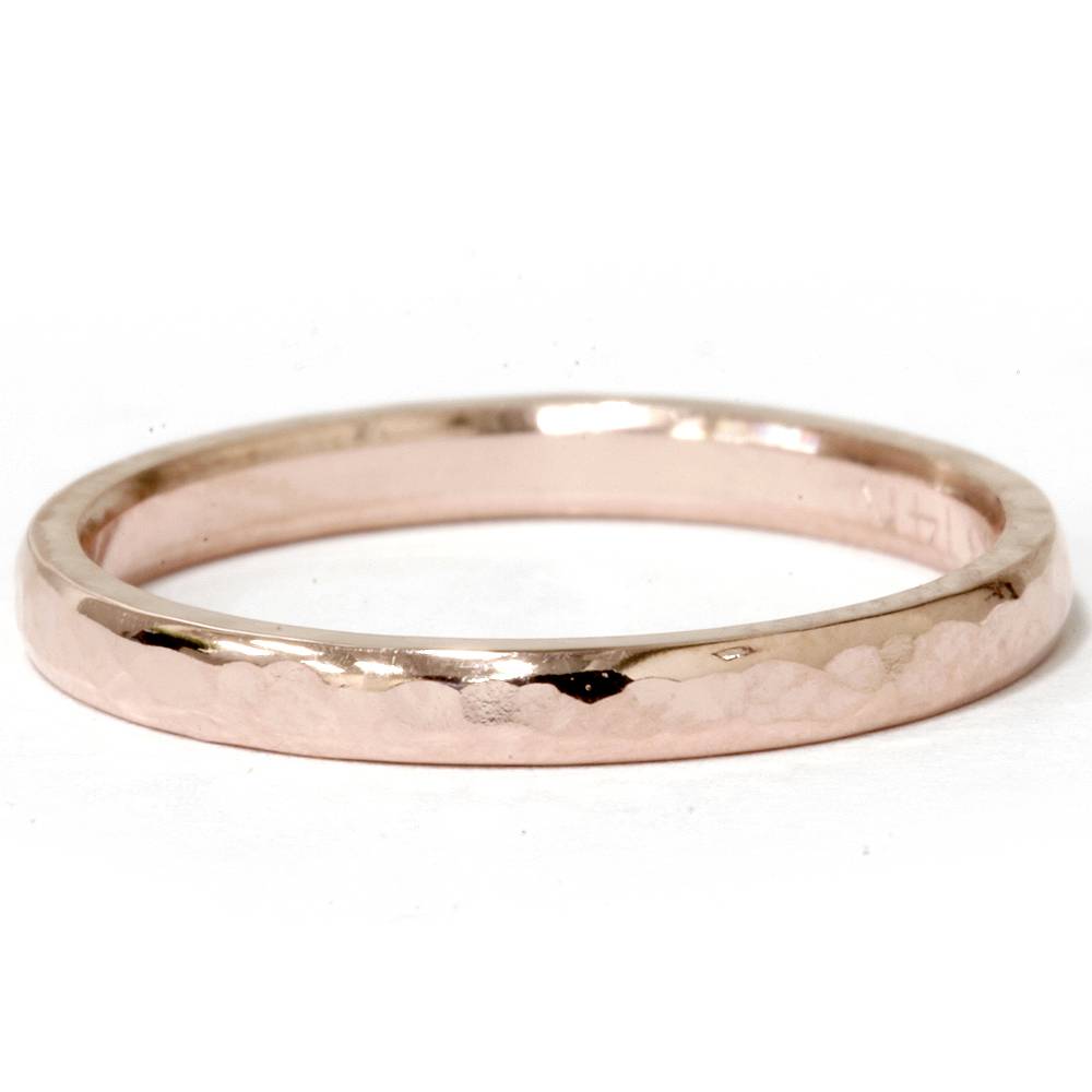 2mm 14K Rose Gold Hammered Stackable Wedding Band Size Selectable