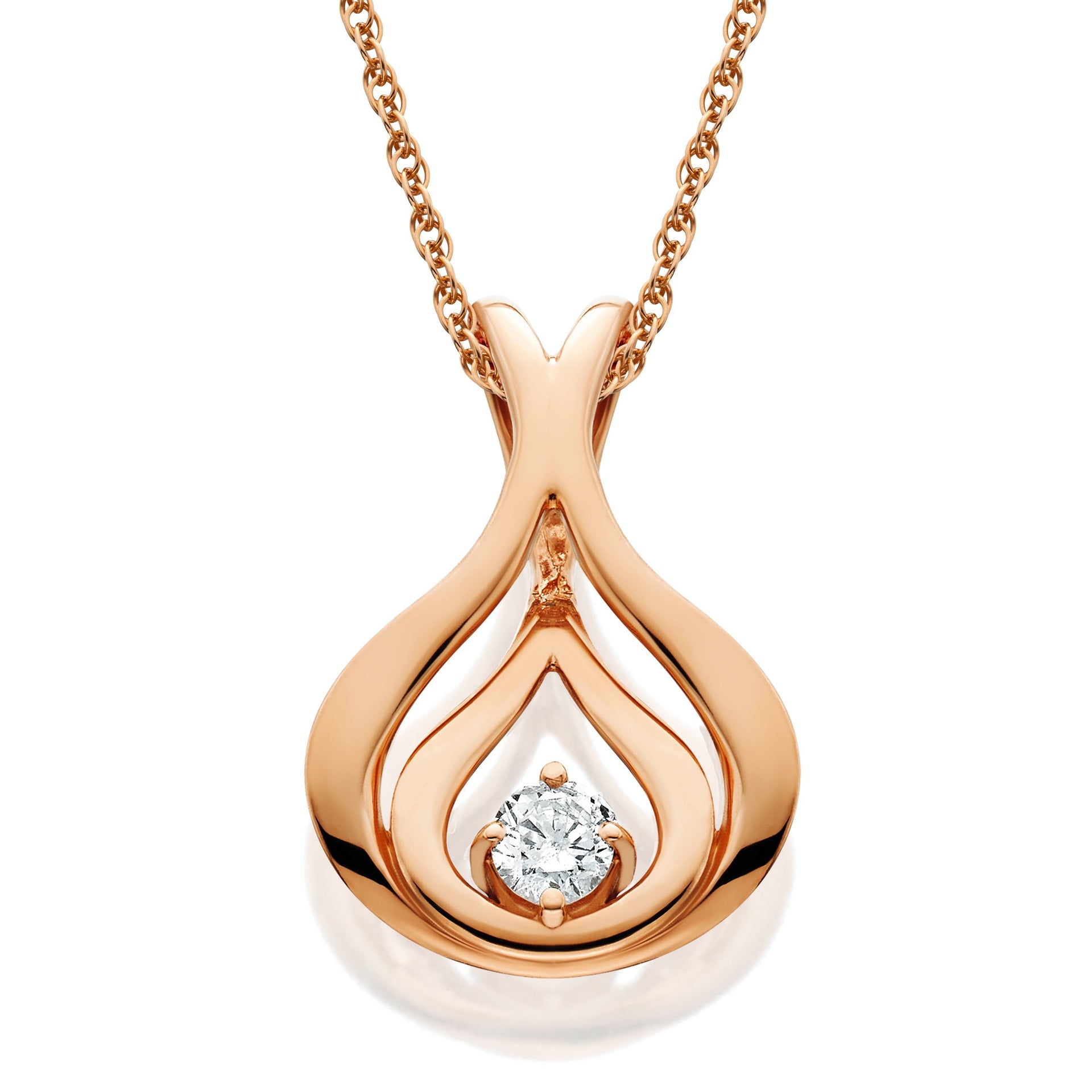 Diamond Solitaire Pendant & Chain 14k Rose Gold 5/8' Tall