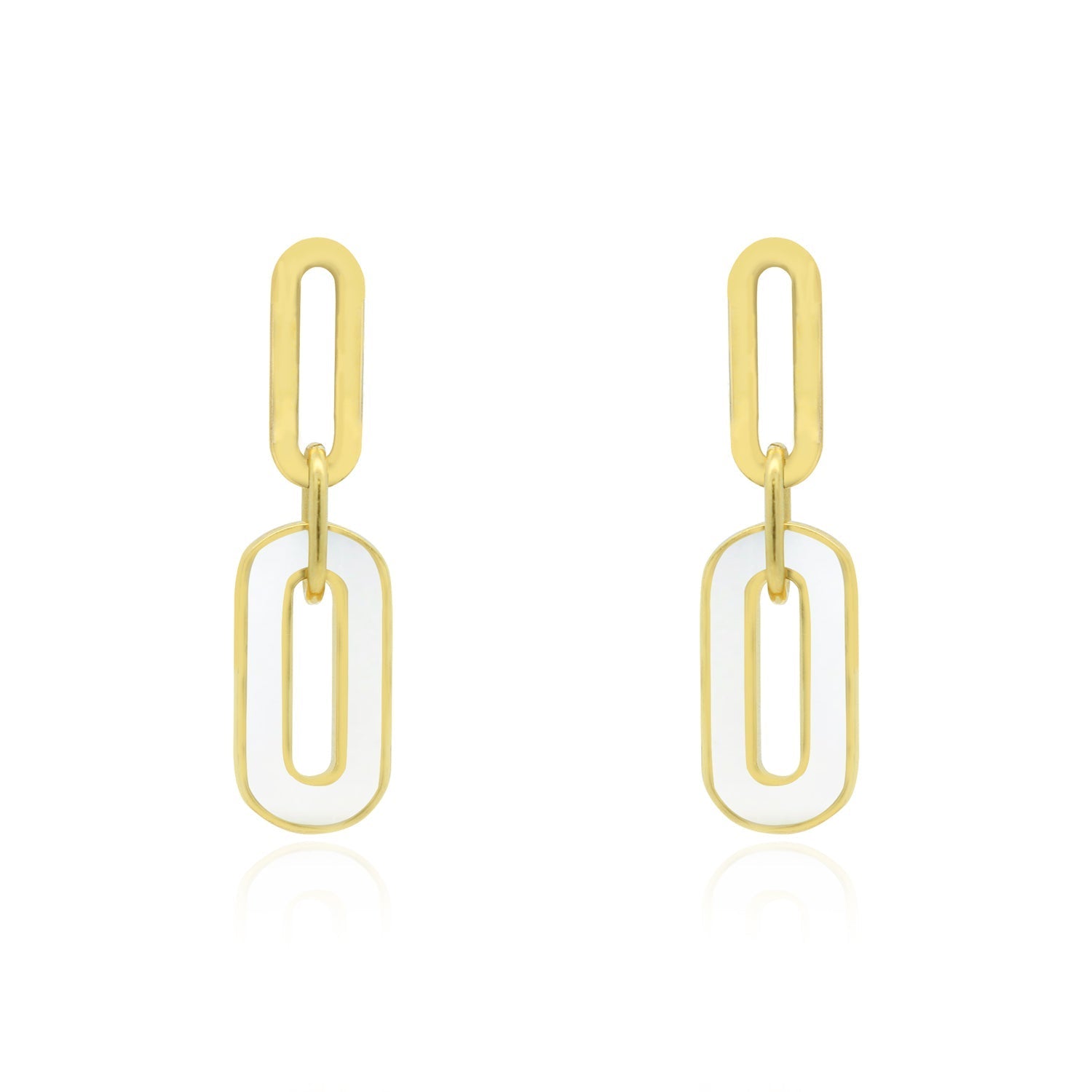 White Enamel Paperclip Link Earrings