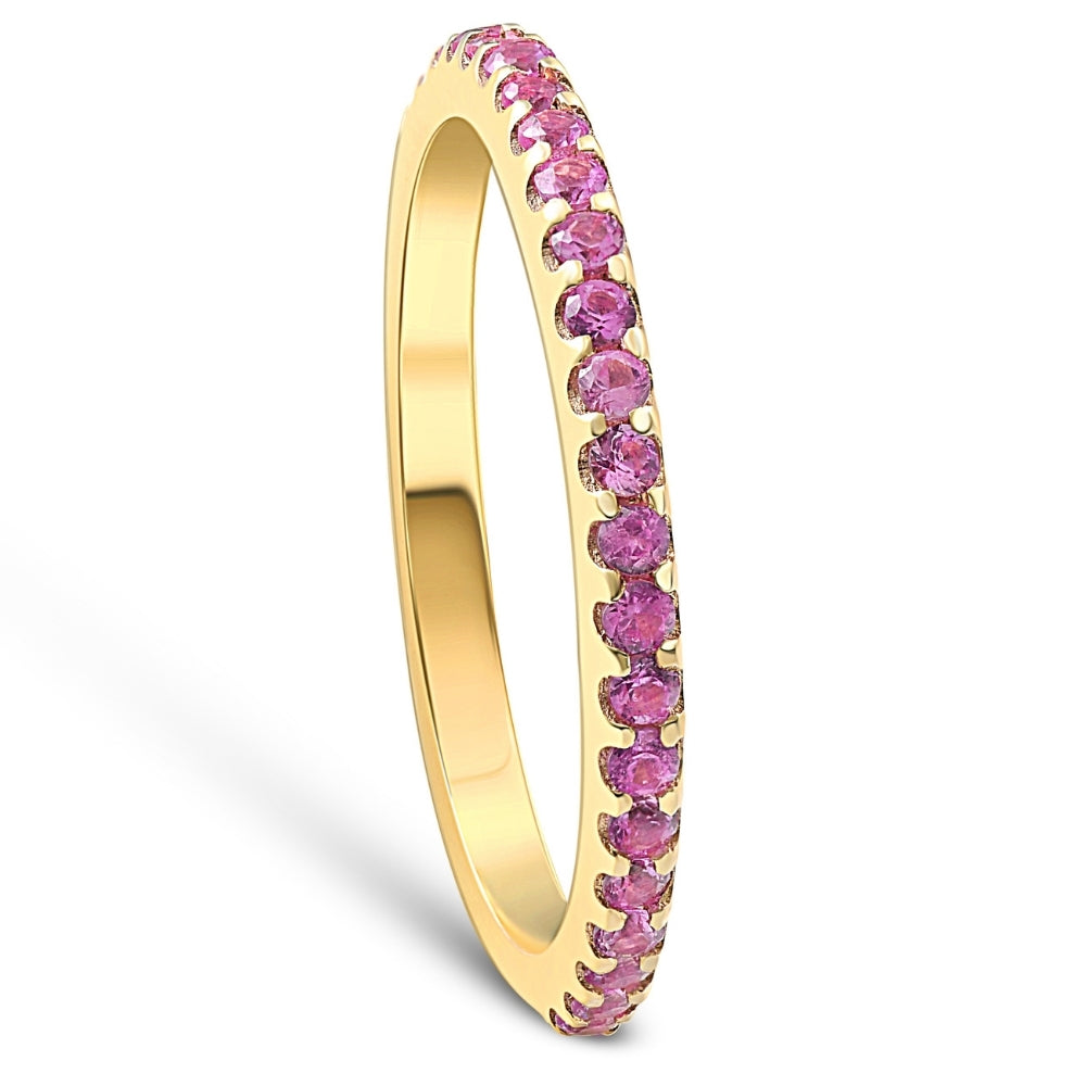 3/4 ct Pink Sapphire Stackable Ring Wedding Band 10k Yellow Gold