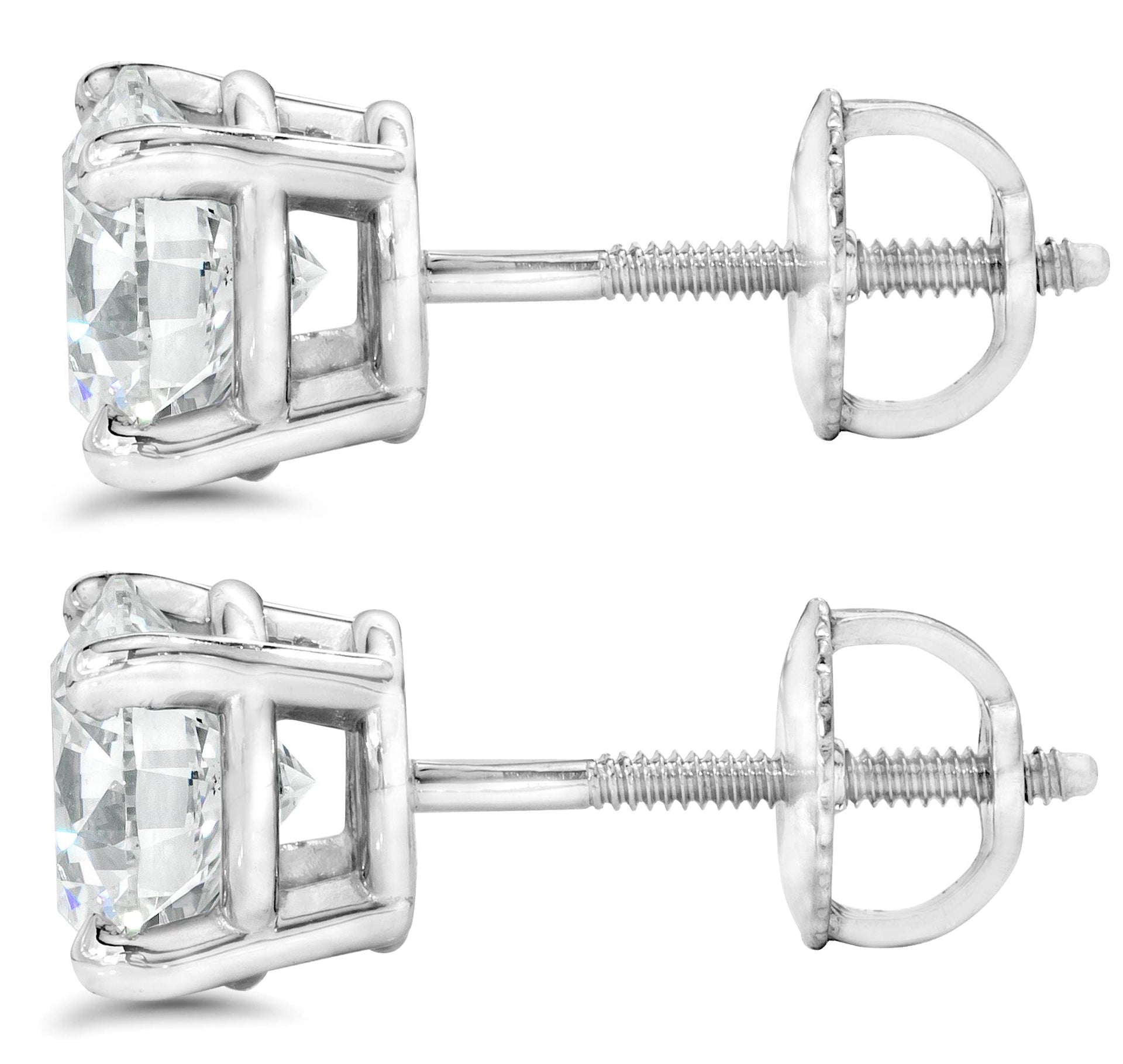 G/VS 3 Ct TW Round Moissanite Screw Back Studs 14k White Gold