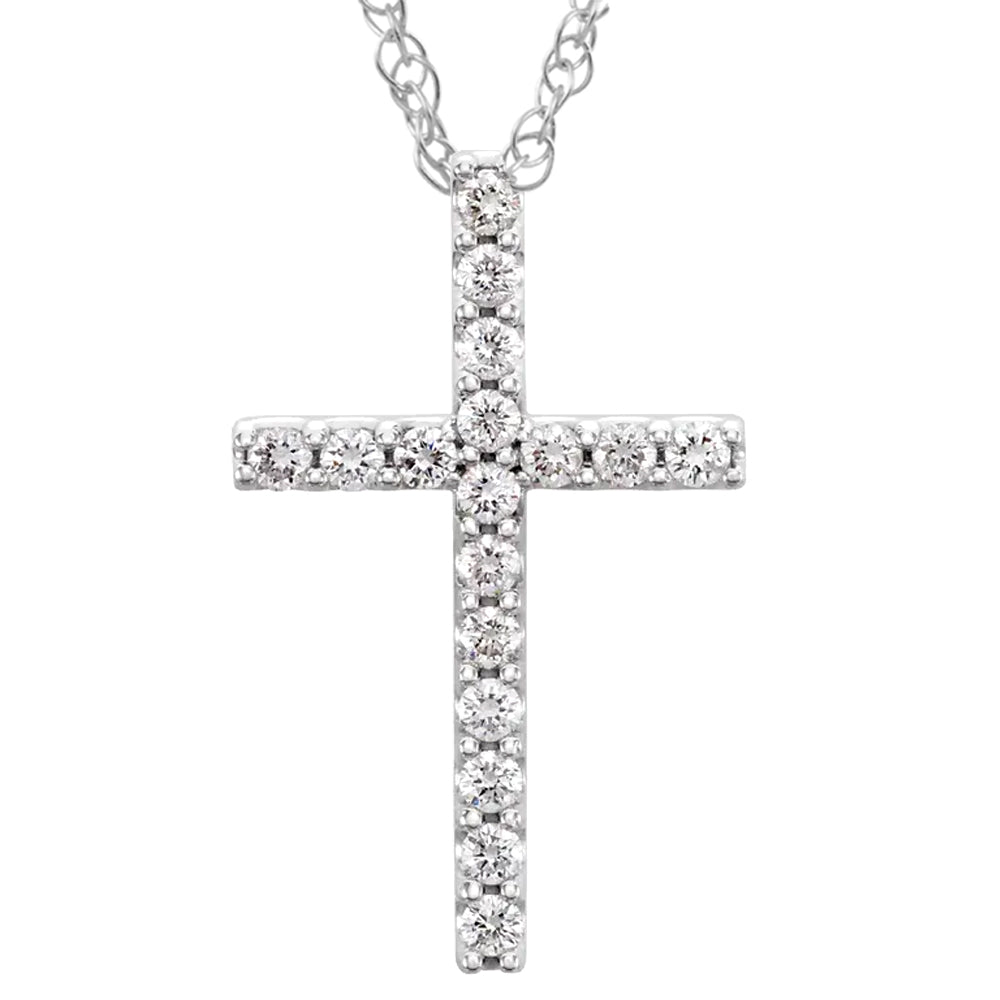 1/3 Ct Diamond Cross Pendant Necklace 18' 10k White Gold 21mm Tall