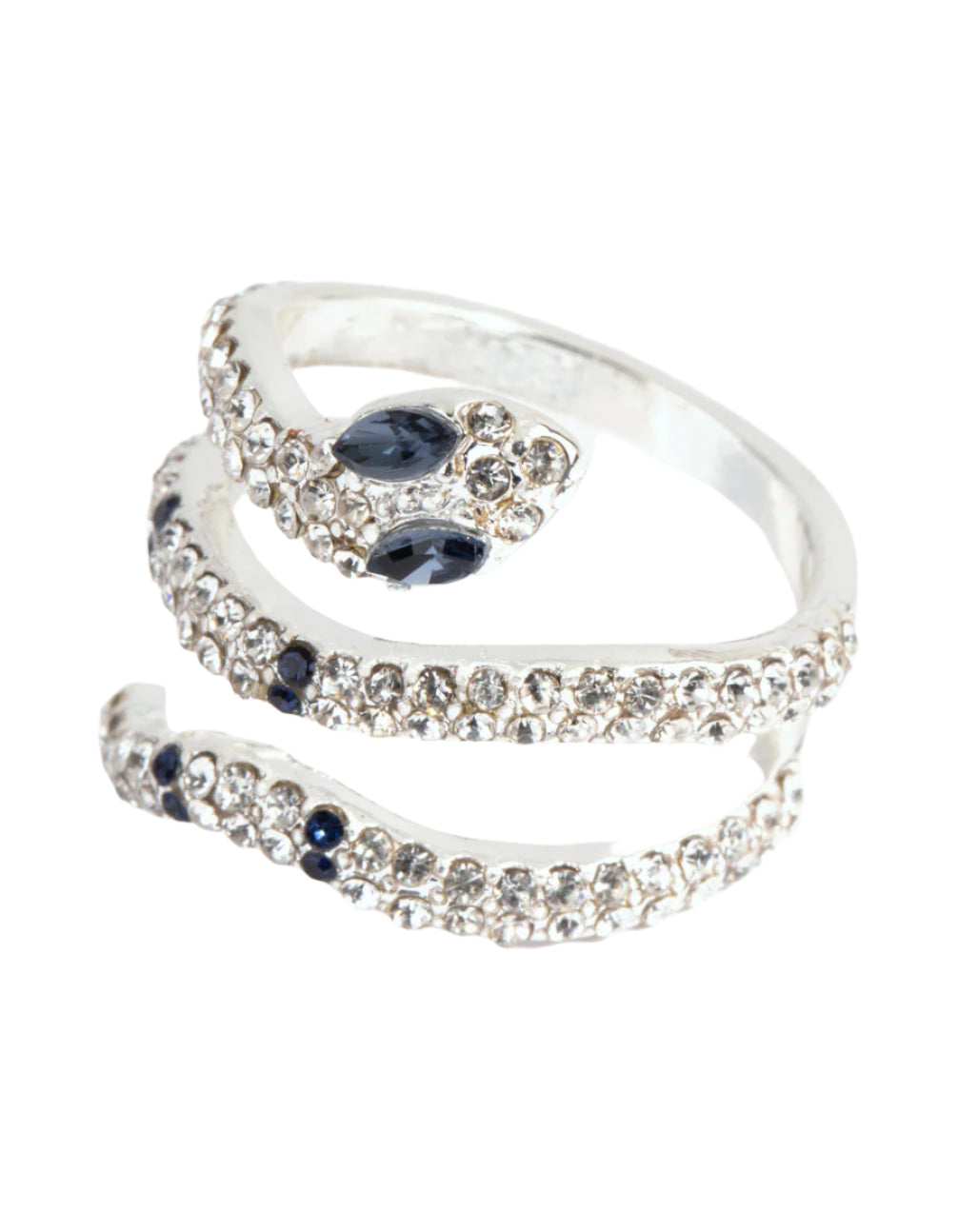 Silver Diamante Blue-Eyed Snake Ring