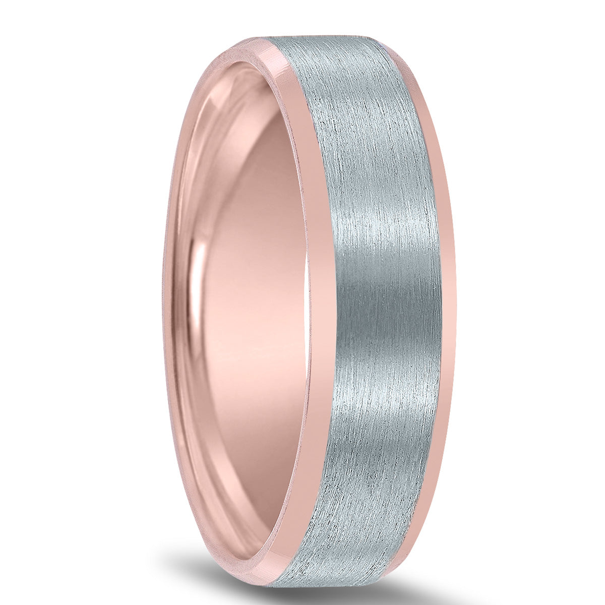 6Mm Contemporary Two Tone 10K And Rose Gold Wedding Band