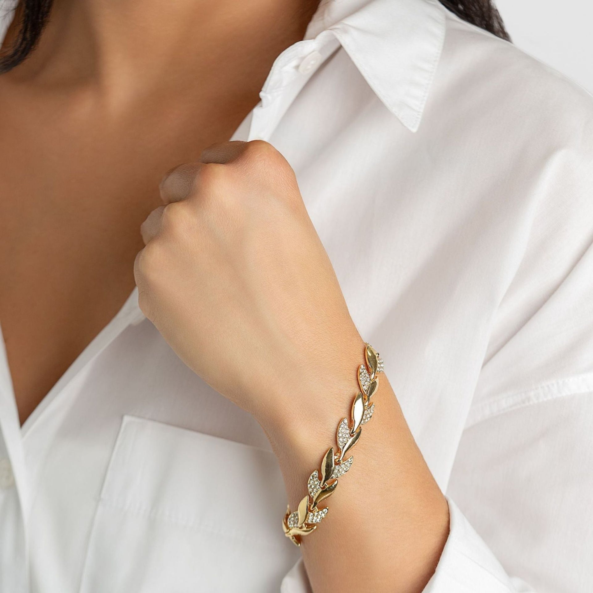 14K Gold Plated Crystal Leaf Bracelet