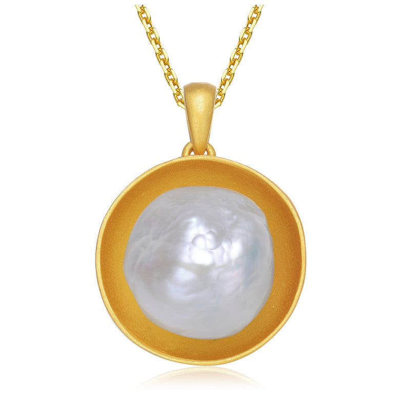 Sterling Silver Gold Plated Freshwater Pearl Pendant Necklace