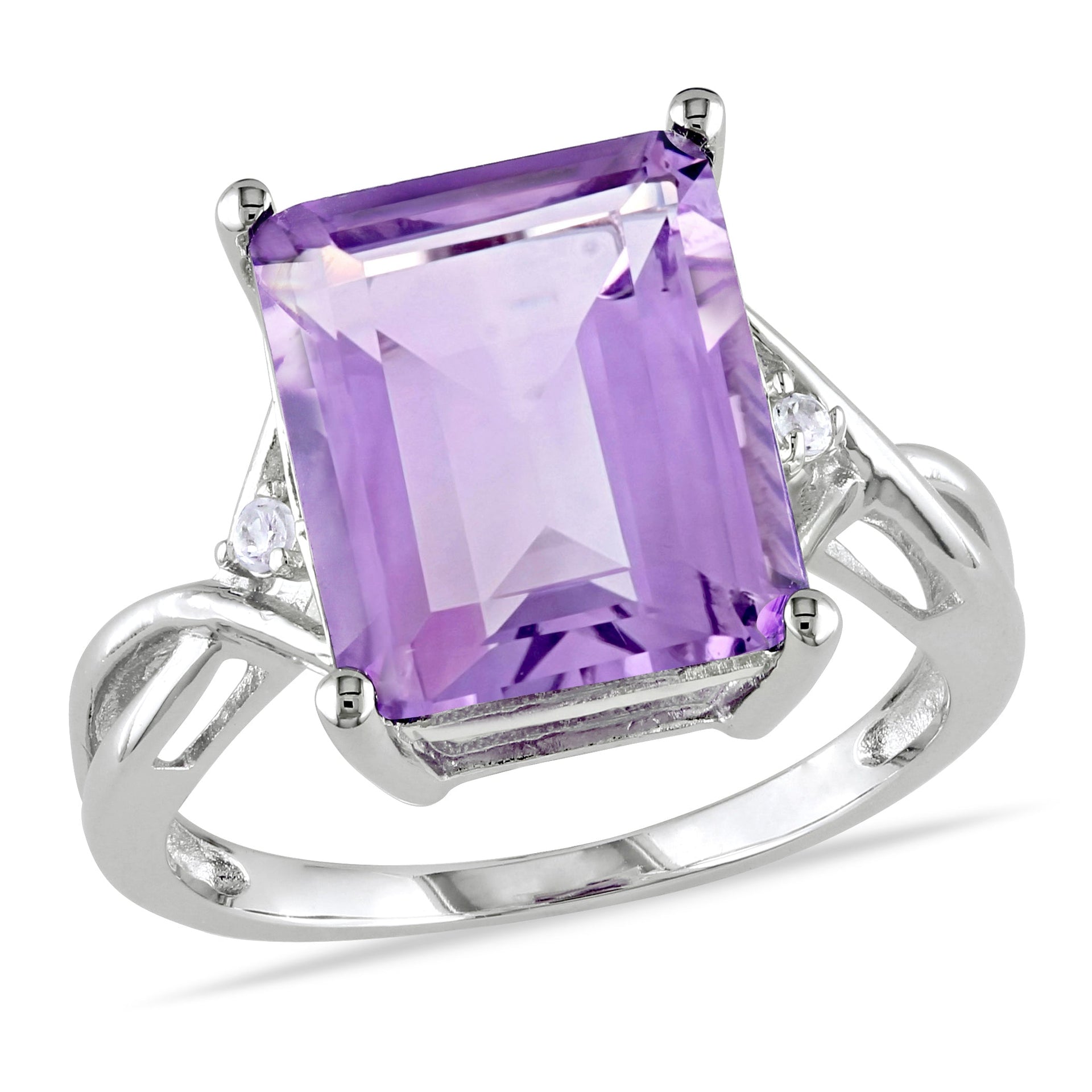 Mimi & Max 5 7/8 CT TGW Emerald Cut Amethyst White Topaz Ring in Sterling Silver