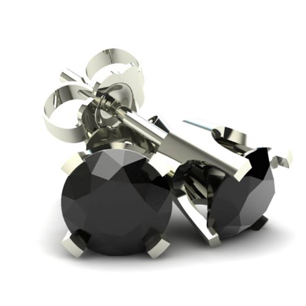 1.00ct Round Brilliant Cut Heat Treated Black Diamond Stud Earrings In 14K Gold Classic Setting