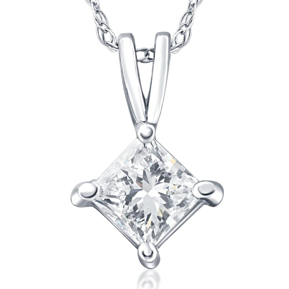 1/2 CT Princess Cut Solitaire Diamond Pendant Necklace in 14k Gold Lab Grown