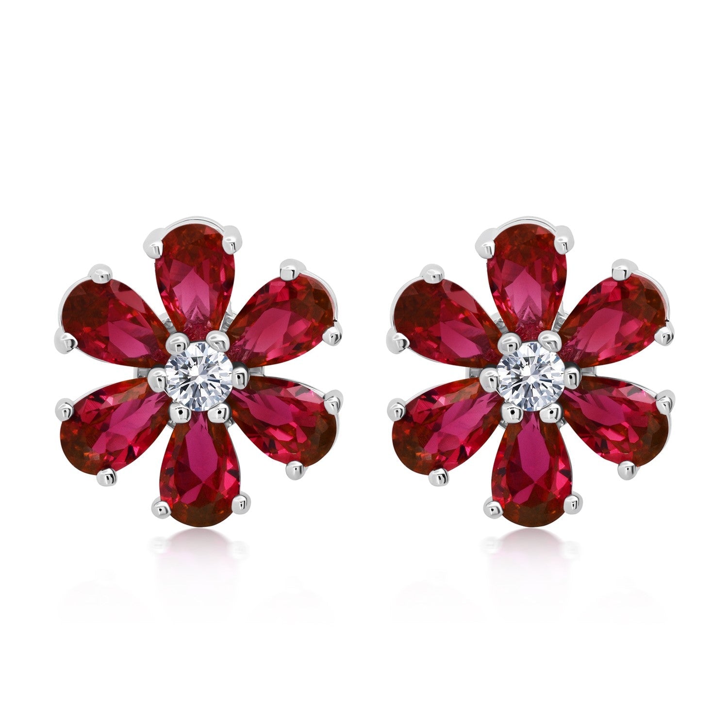 Gemstone Flower Stud Earrings in 925 Sterling Silver (1/2')