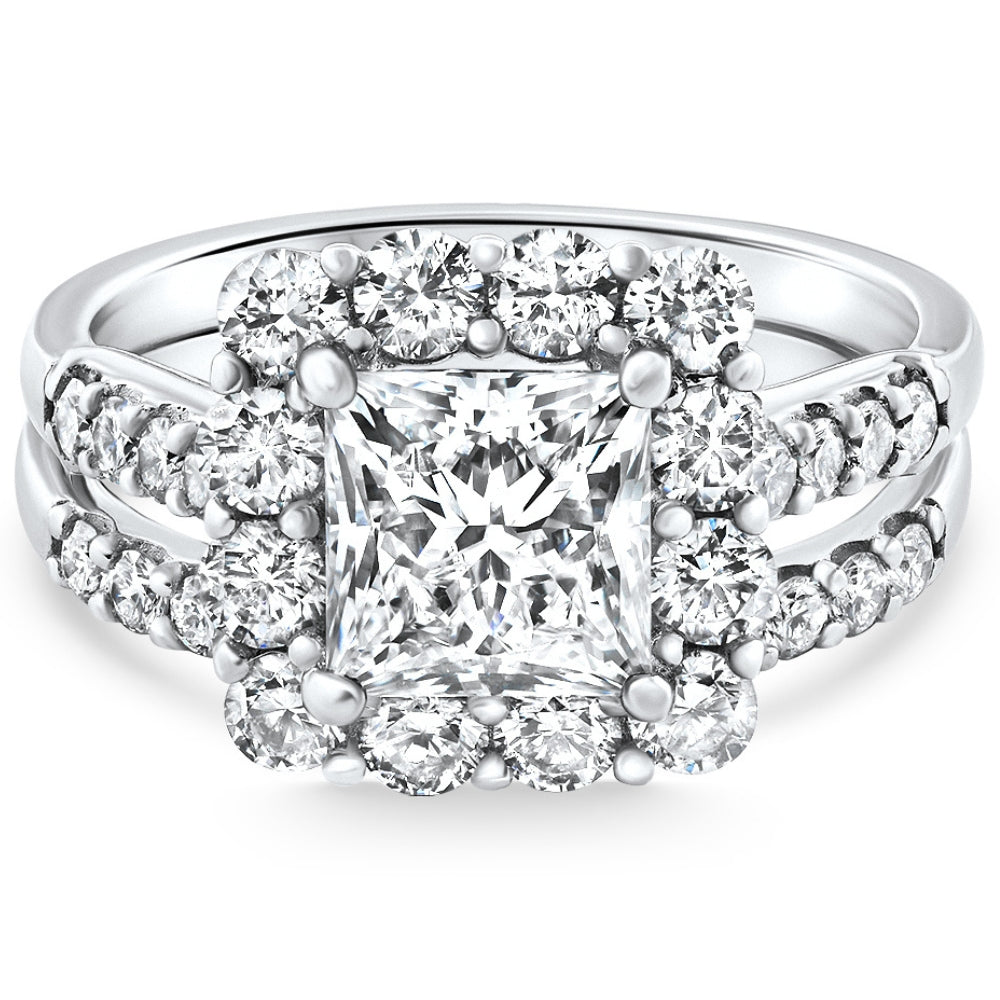 Certified 3.50Ct Princess Diamond Engagement Wedding Ring Set 14k Gold Lab Grown