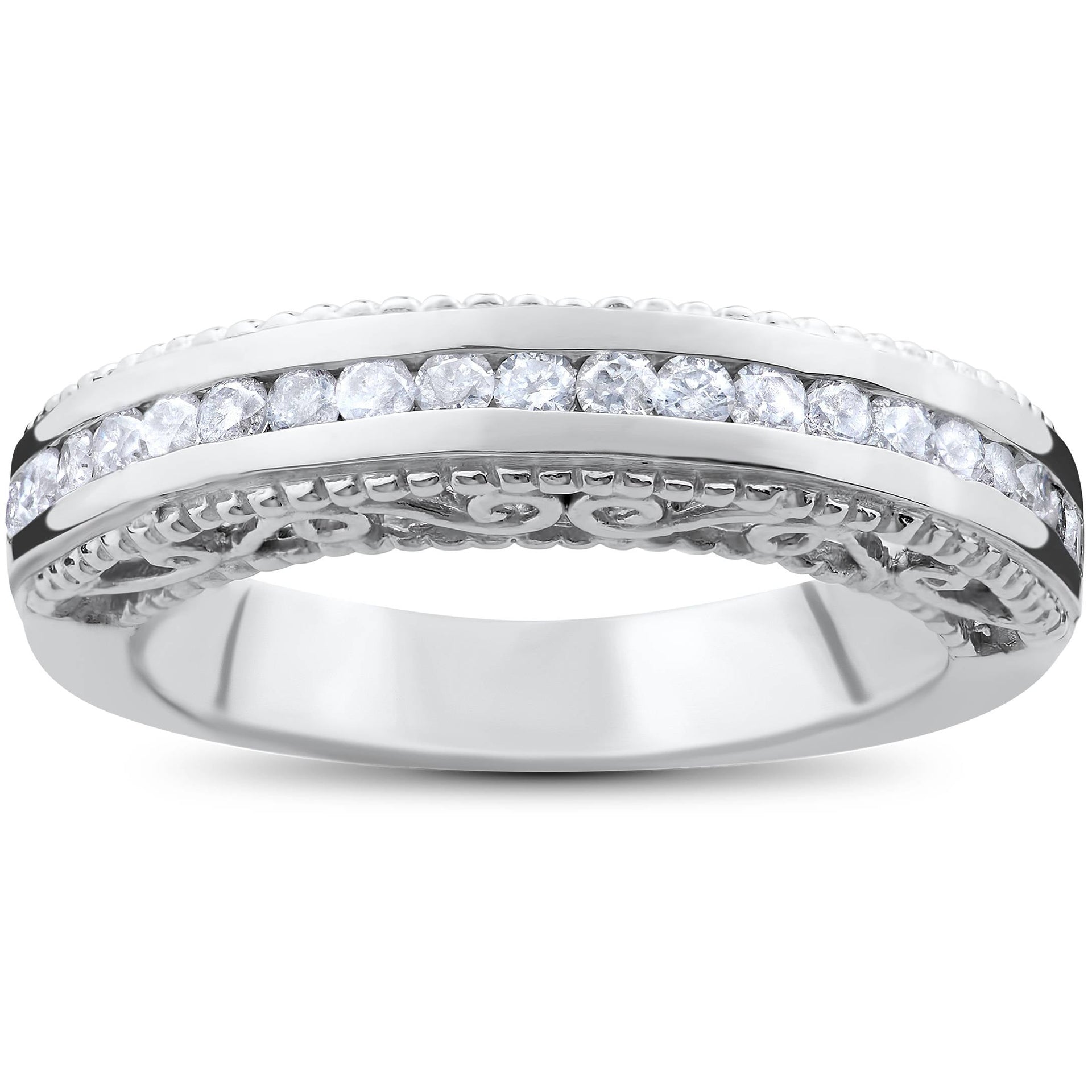 1/2 CT Vintage Heirloom Diamond Wedding Ring 14K White Gold
