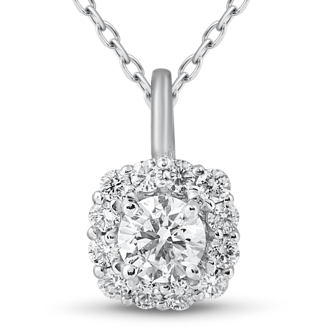 5/8 ct Cushion Halo Diamond Pendant 14k White Gold & 18' Chain
