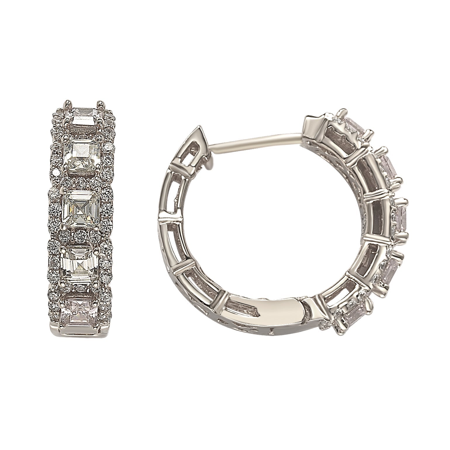 Suzy Levian Sterling Silver White Cubic Zirconia Hoop Earrings