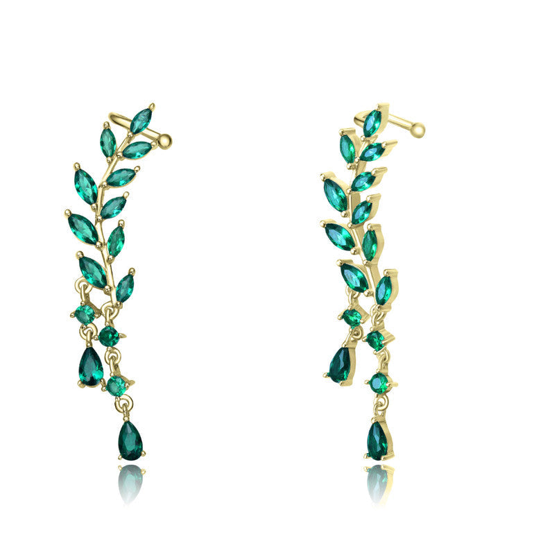Ga Sterling Silver With 14k Gold Plated And Emerald Cubic Zirconia Ear Cuff Earrings