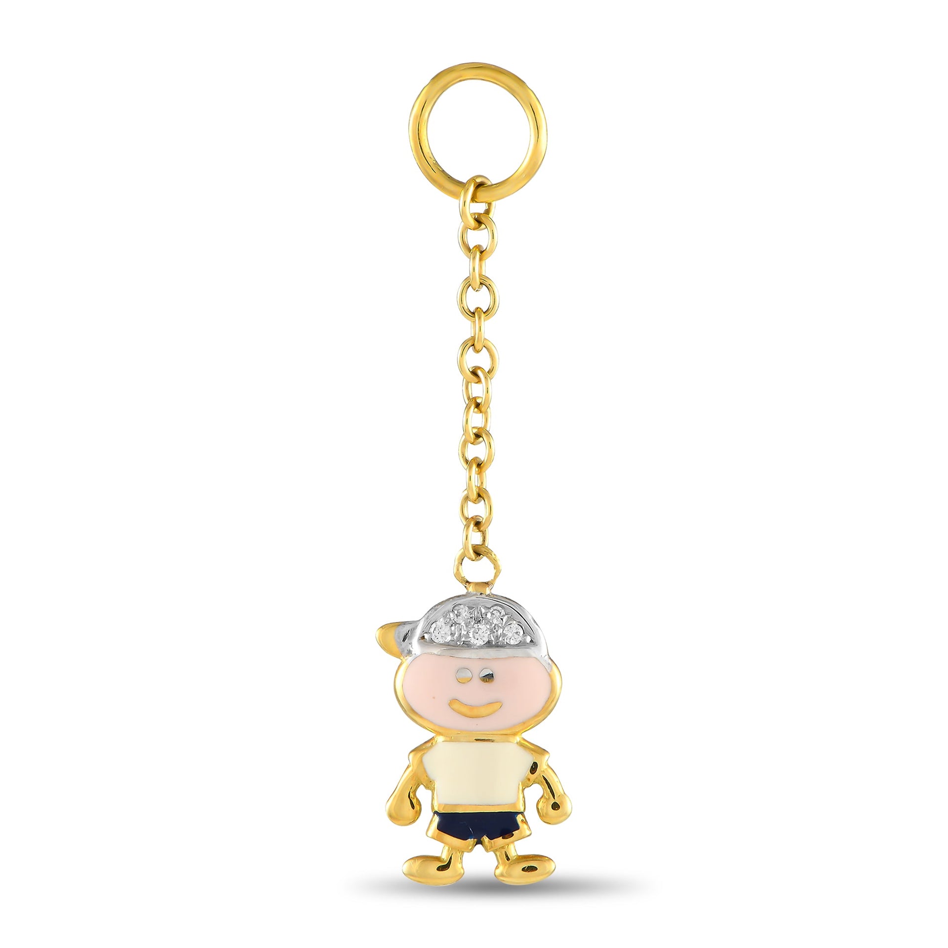 Aaron Basha 18K Yellow Gold Diamond And Enamel Little Boy Charm Pendant AB04-111524