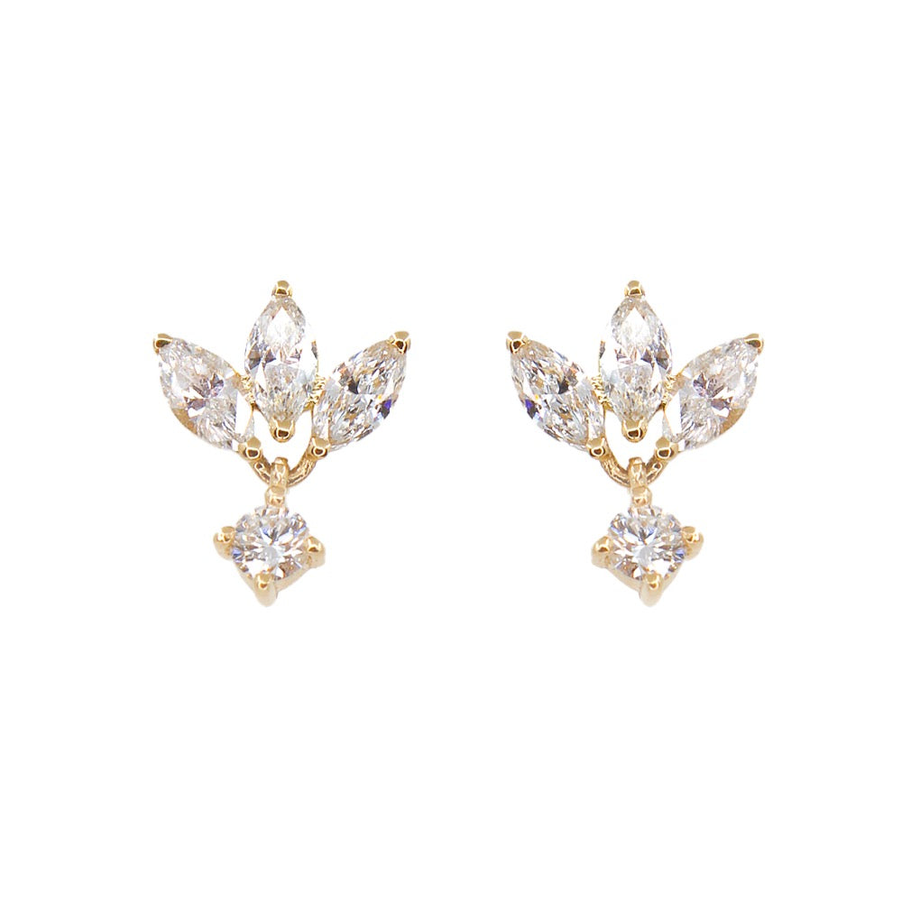 Gold Diamond Lotus Drop Earring