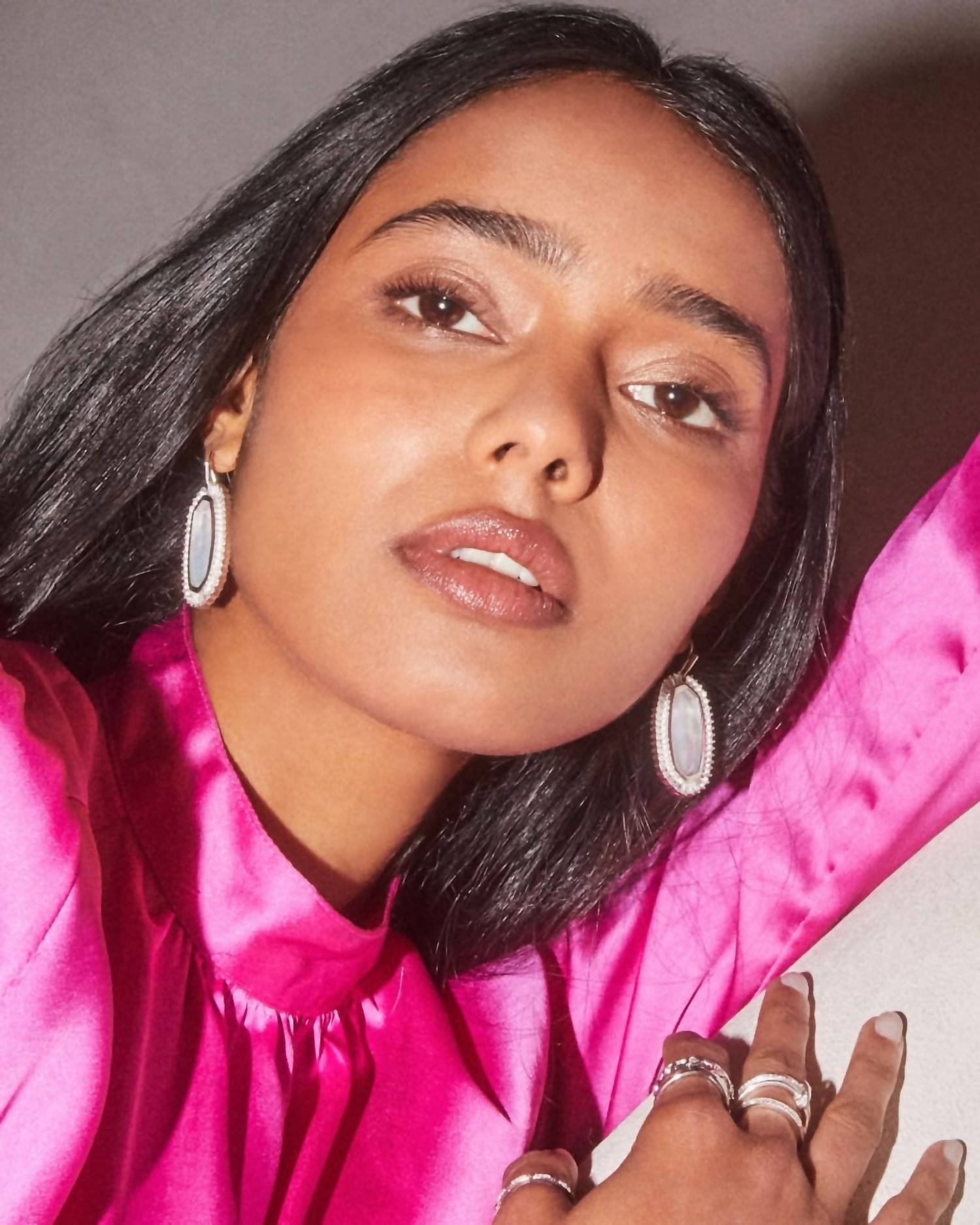 Baguette Elle Drop Earrings In Rhodium Ivory Mix