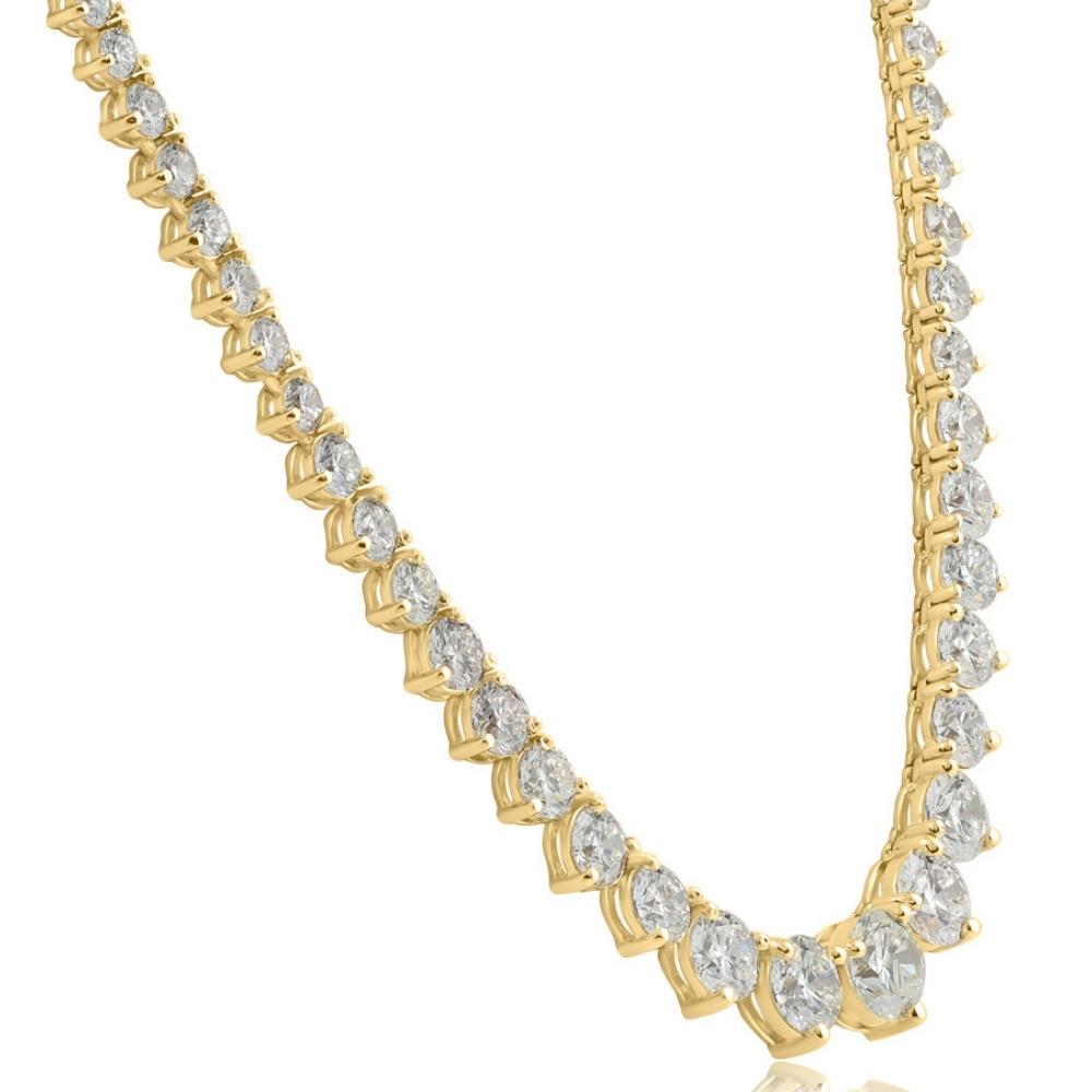 15.80ct Certified Diamond Tennis Necklace 18k Yellow Gold Lab Grown (F-G VS2-I1)