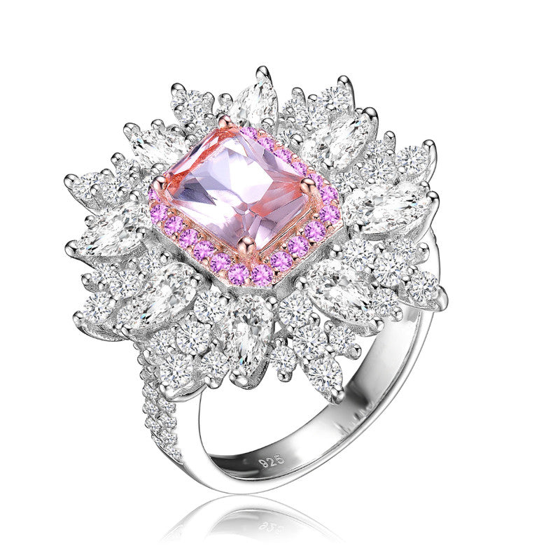 GENEVIVE Sterling Silver Rose Gold Plated Morganite Cubic Zirconia Cocktail Ring