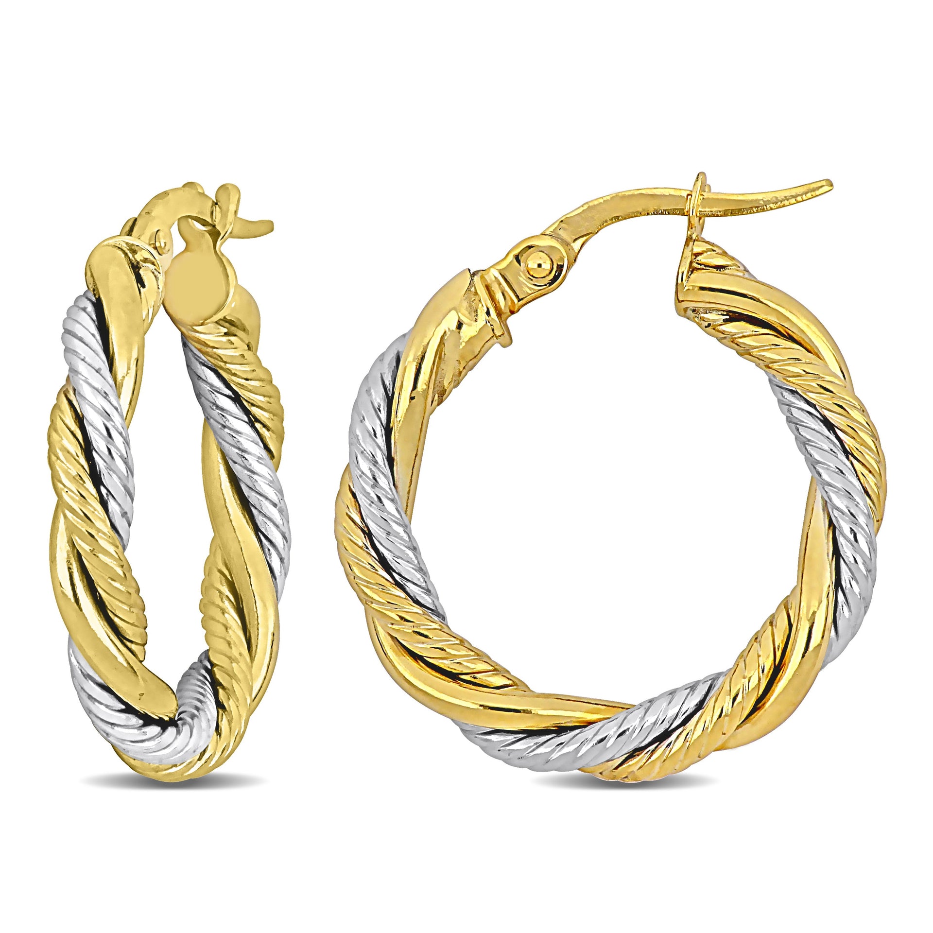Mimi & Max 20mm Twisted Hoop Earrings in 10k Yellow and White Gold