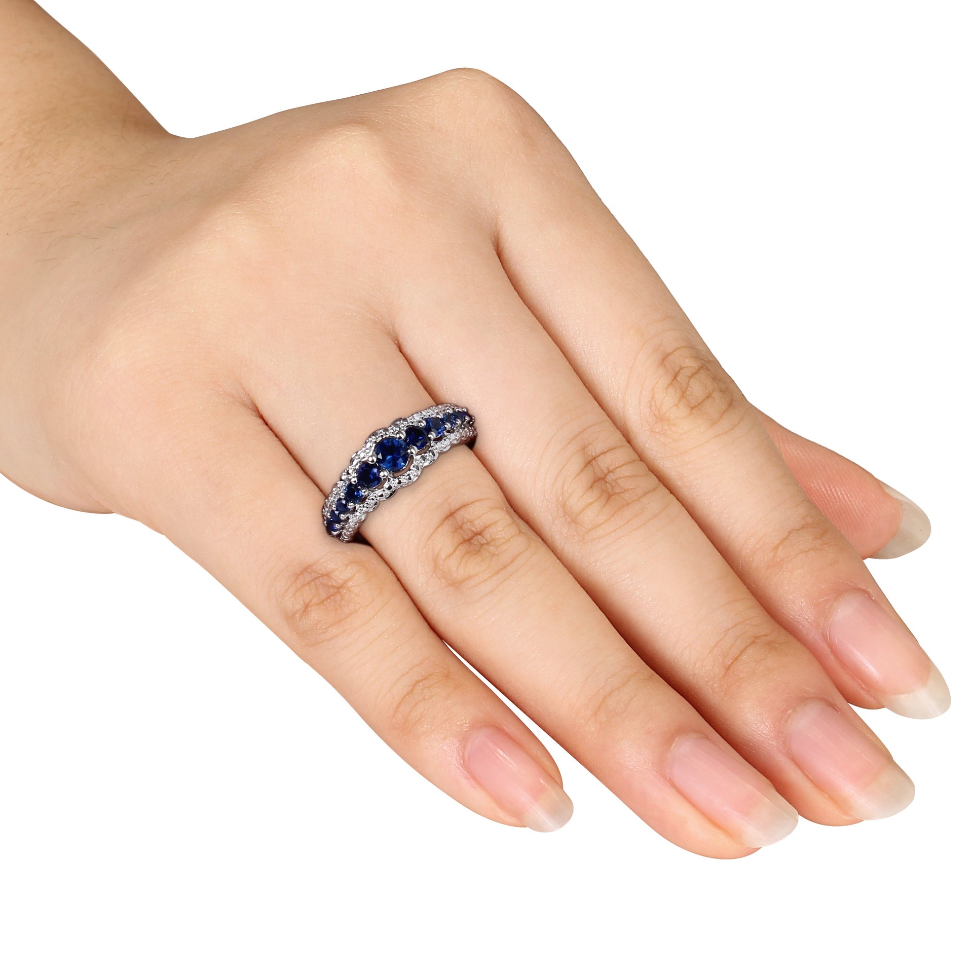 1 1/6 ct TW Created Blue Sapphire Graduated Ring in Sterling Silver