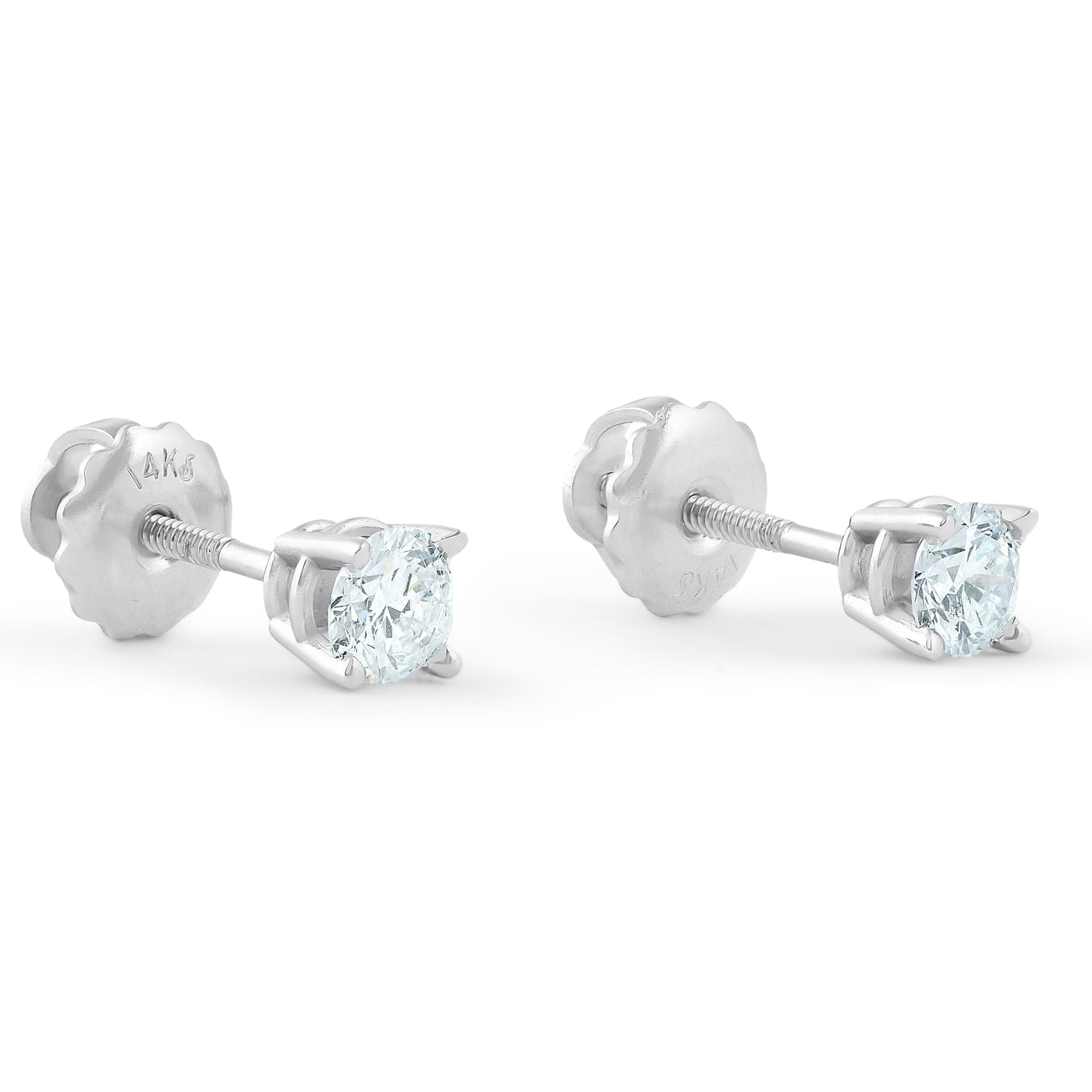 1/2Ct Certified Diamond Screw Back Studs in 14k White or Yellow Gold Lab Grown