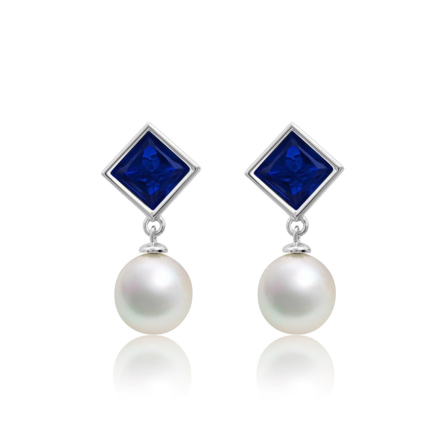 Sterling Silver 6MM Cultured Pearl Dangle and 5MM Gemstone Stud Earrings