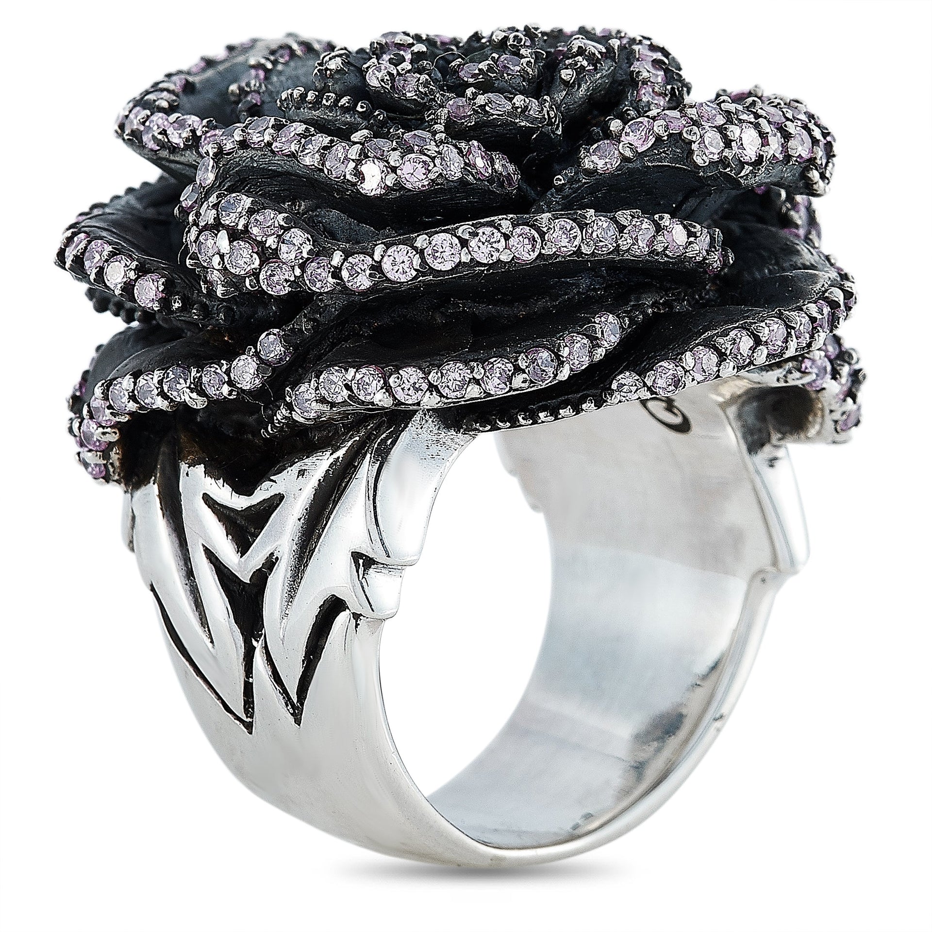 Silver and Pink Cubic Zirconia Rose Ring