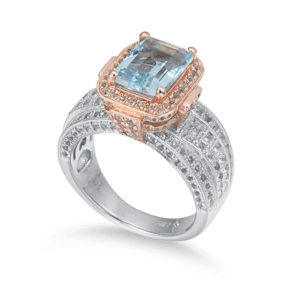 Suzy Levian Two-Tone Sterling Silver 5.83 TCW Blue Topaz Ring