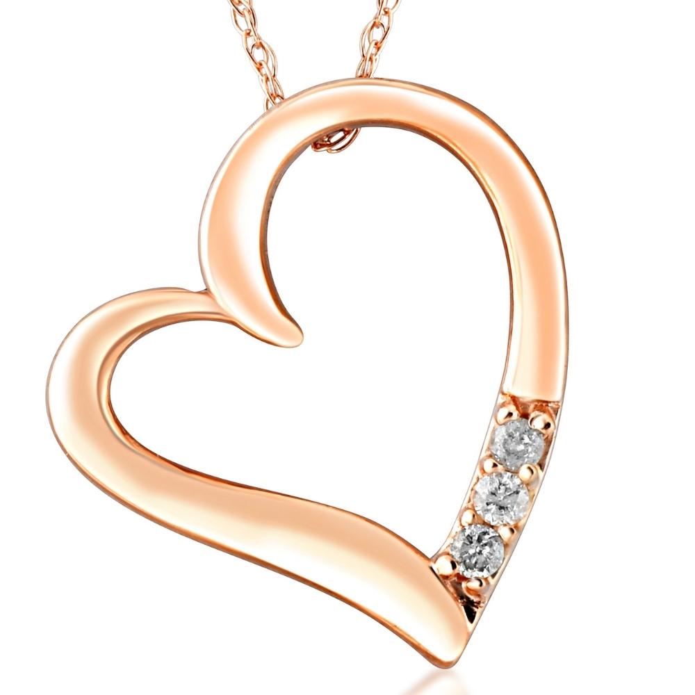 Diamond Heart Pendant Necklace 18' 3-Stone 10K Rose Gold