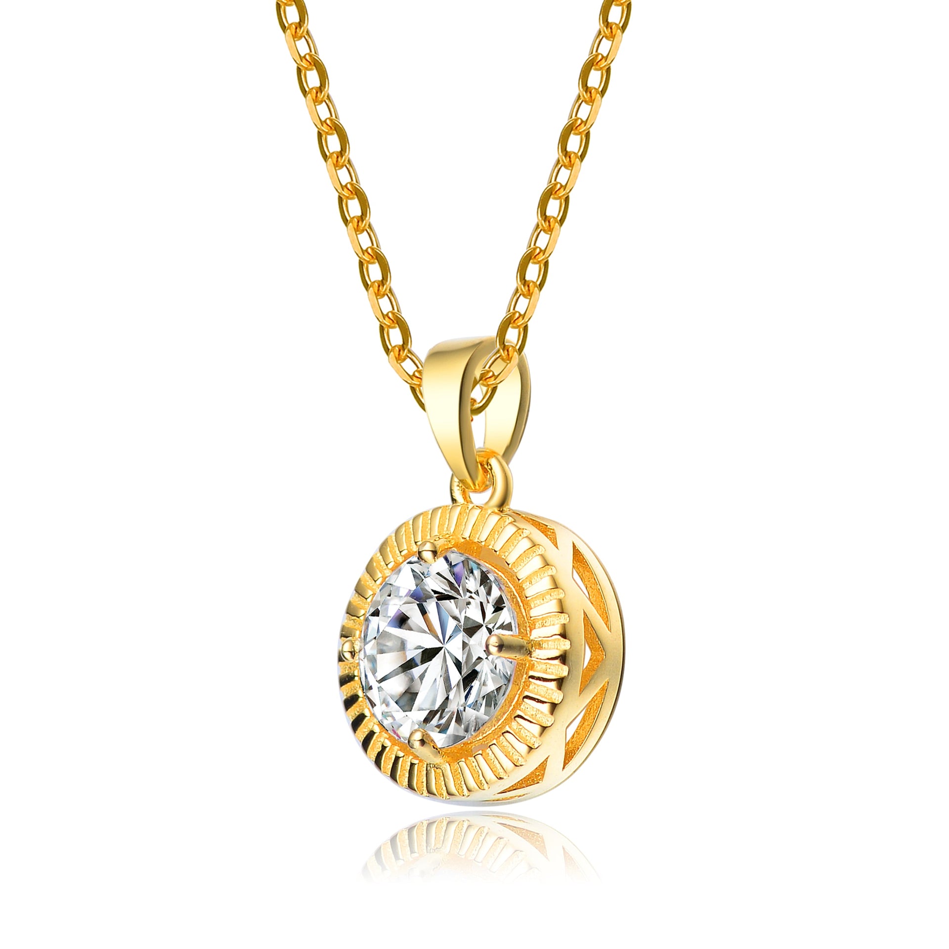 C.z. Sterling Silver Gold Plated Classic Round Pendant