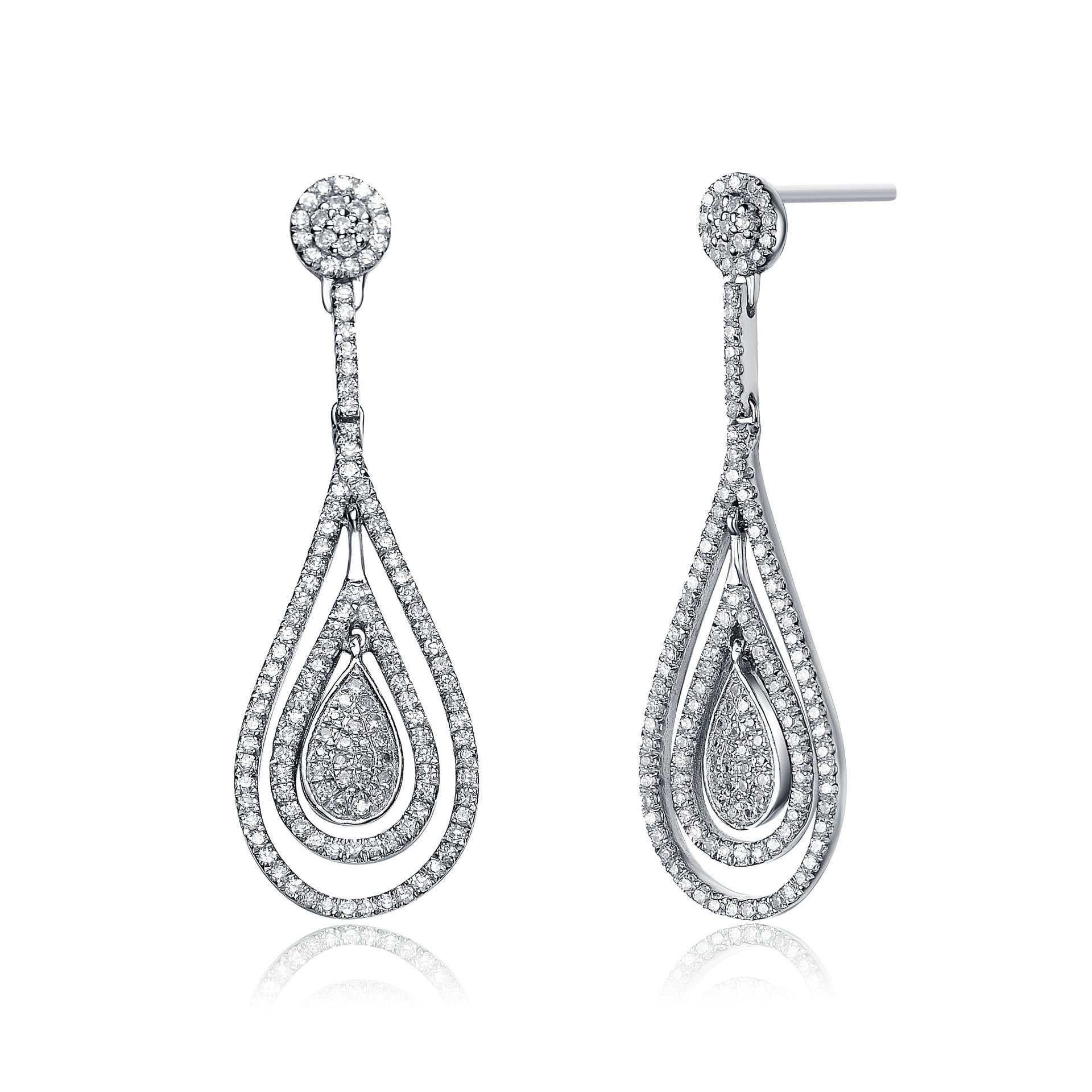 Cz Ss Rhodium Plated Outlined Teardrop Earrings