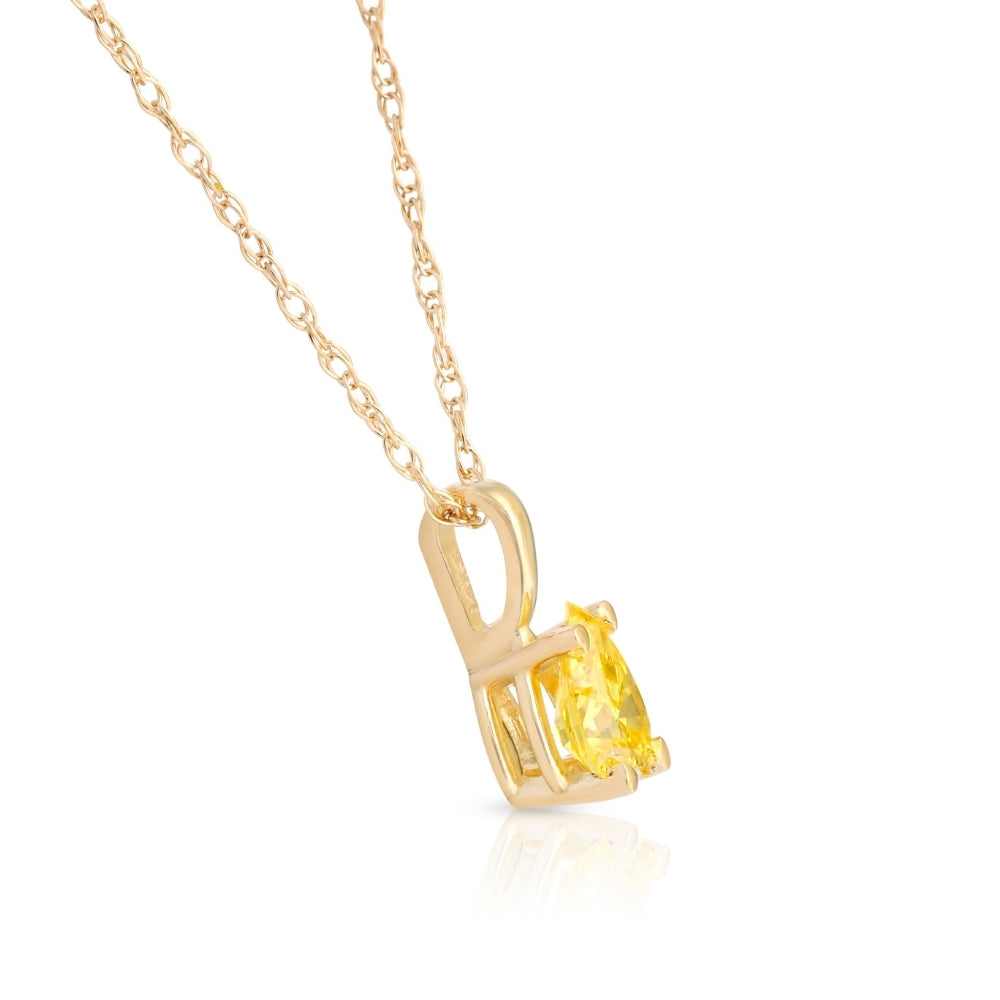 1/4 Ct Canary Yellow Pear Diamond Lab Grown Pendant 14k Yellow Gold Necklace