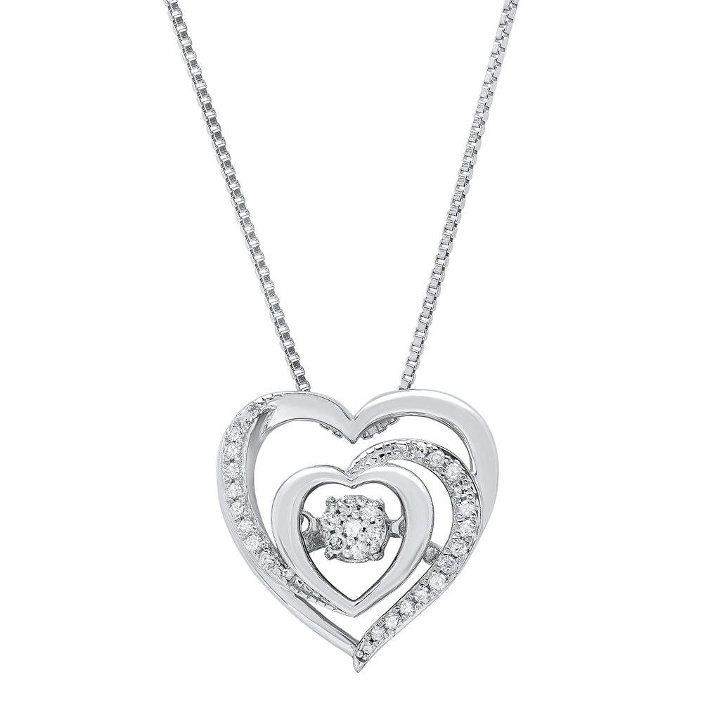 Dancing Diamond Heartbeats Heart Pendant Necklace in 925 Sterling Silver (1/8 ct.tw.), 18'