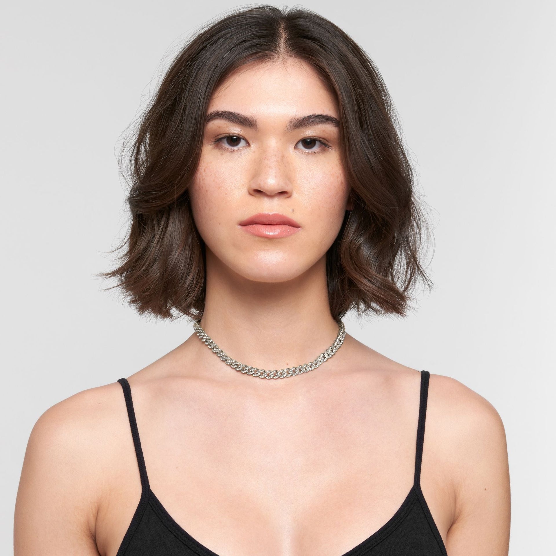 Silver Plated 8mm Crystal Curb Chain Necklace