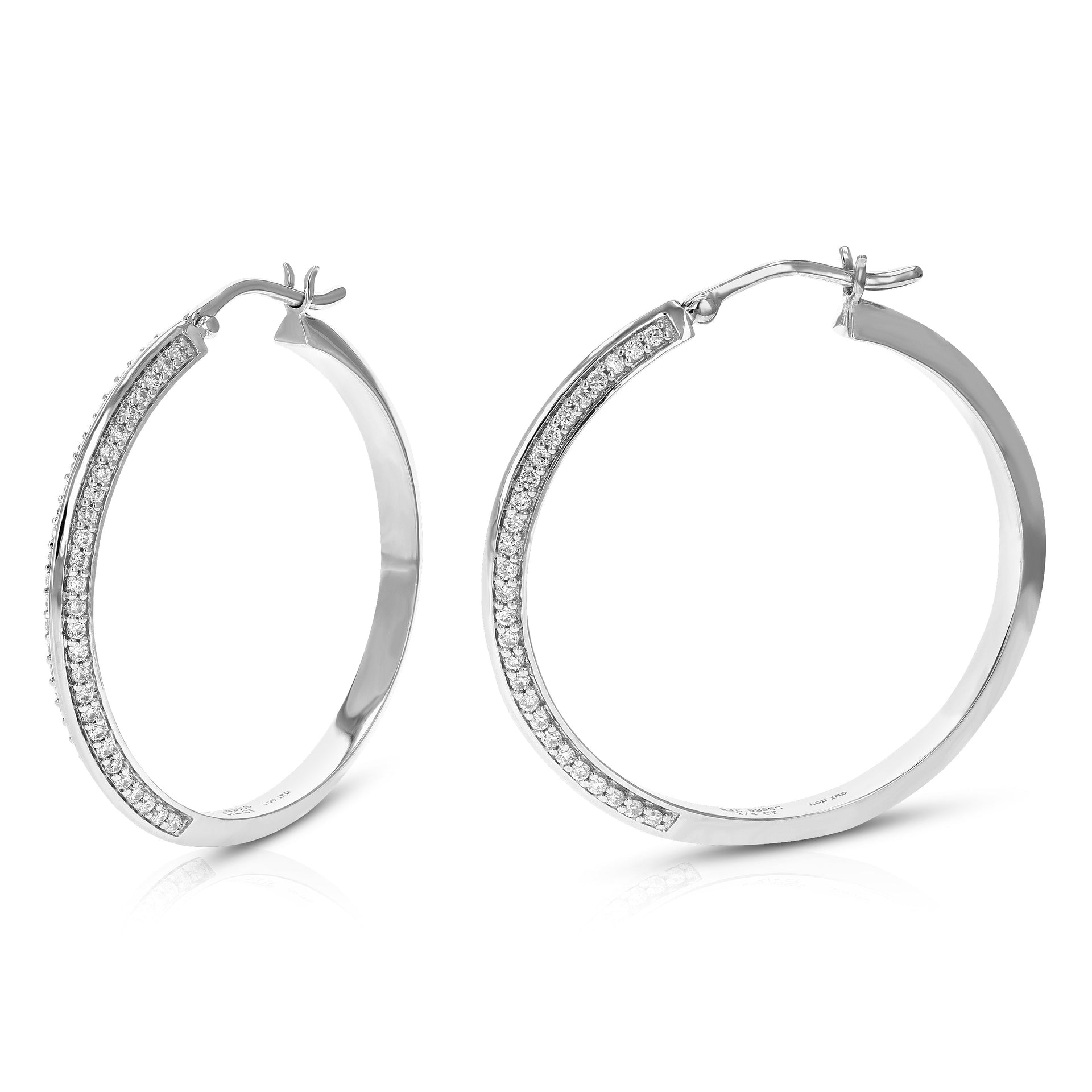 3/4 cttw 108 Stones Round Lab Grown Diamond Hoop Earrings .925 Sterling Silver Prong Set 1 1/4 Inch